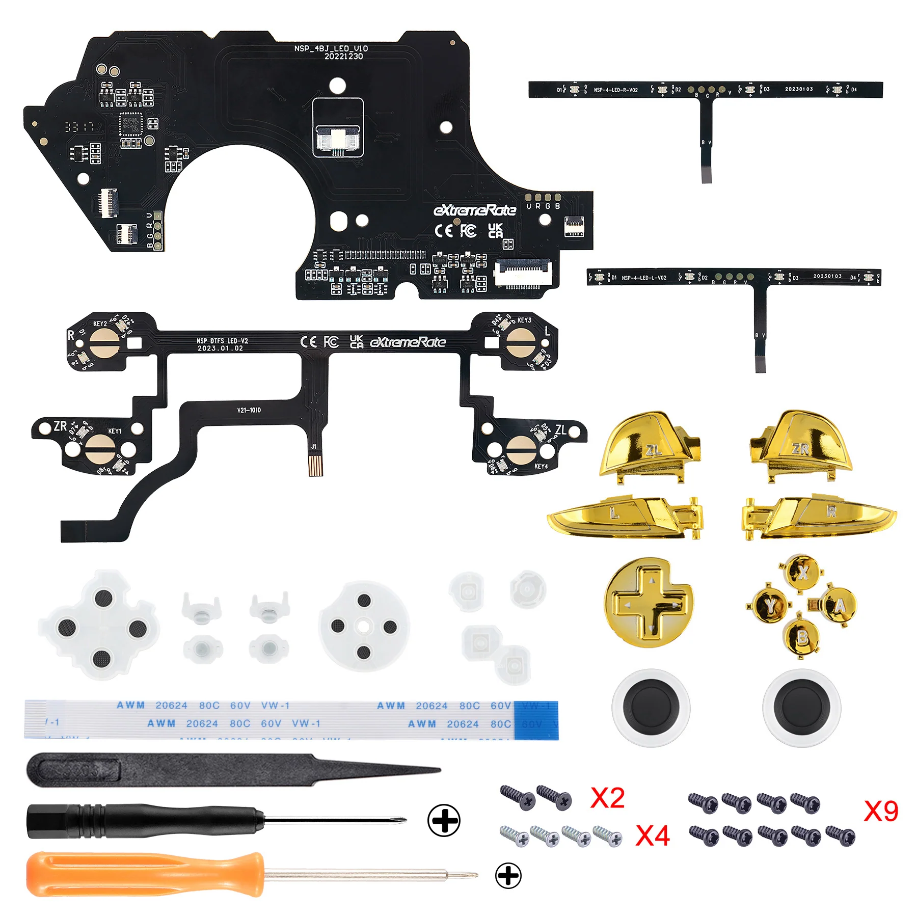 eXtremeRate Multi-Colors Luminated Button DTFS LED Kit for NS Switch Pro Controller - Chrome Gold - Image 3