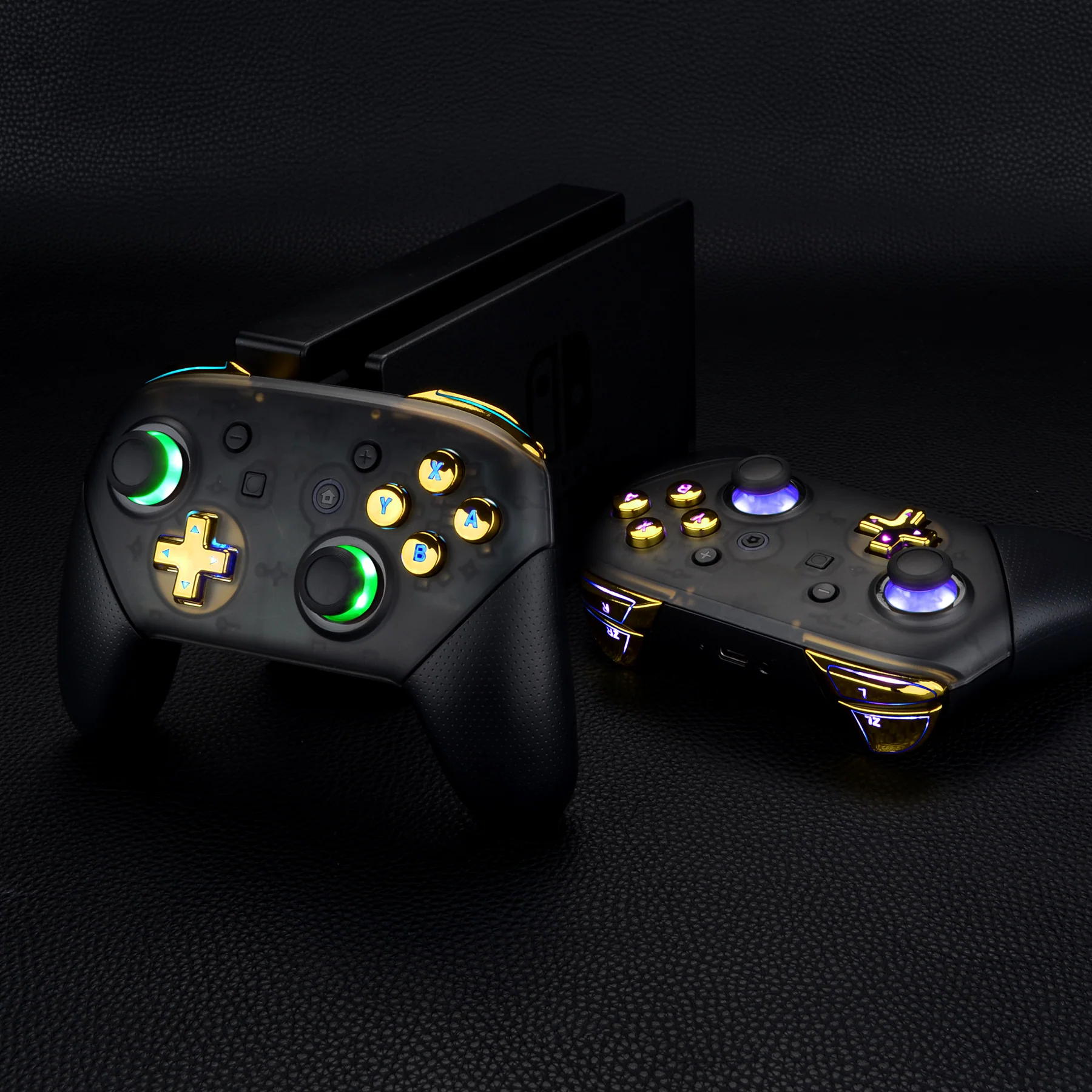 eXtremeRate Multi-Colors Luminated Button DTFS LED Kit for NS Switch Pro Controller - Chrome Gold - Image 4