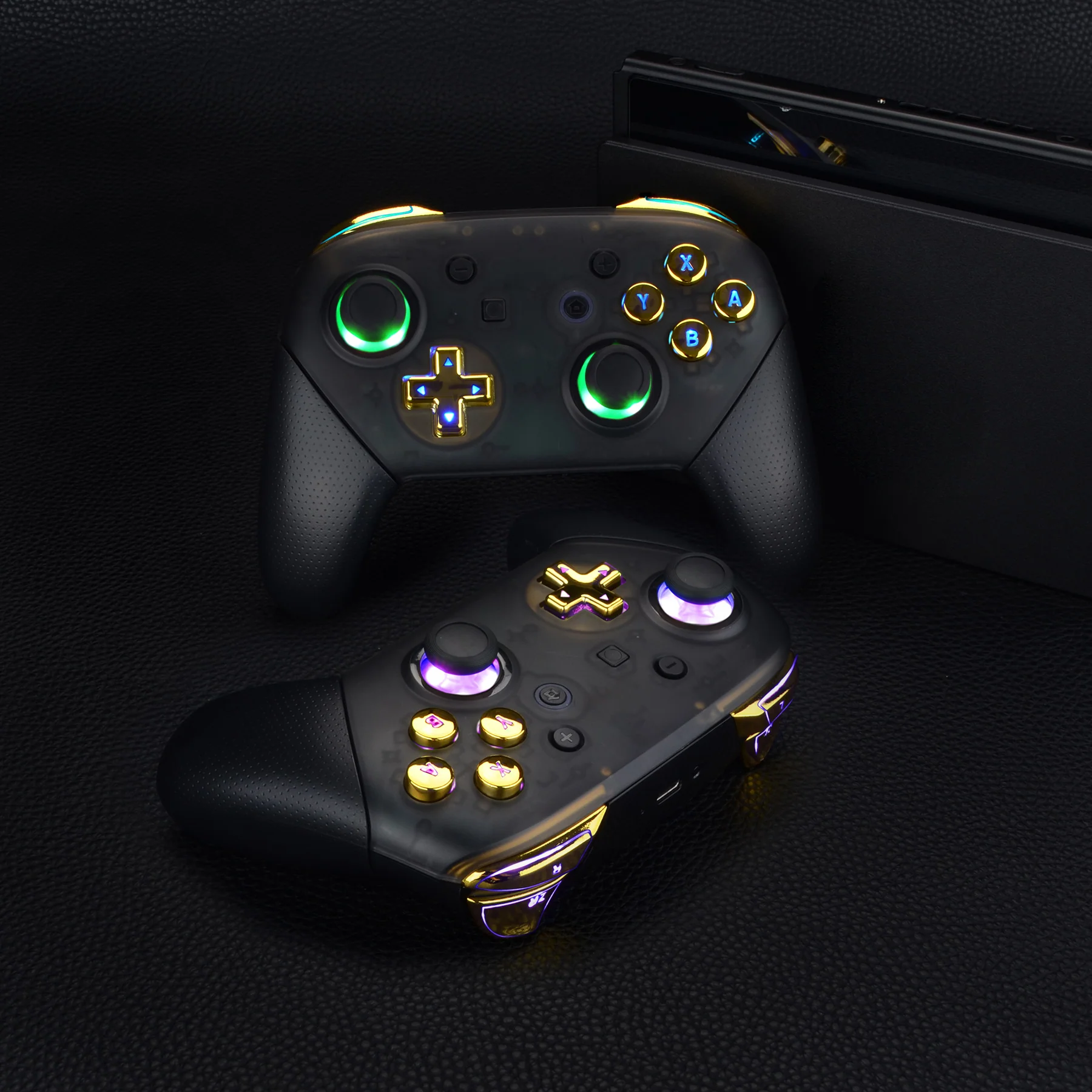 eXtremeRate Multi-Colors Luminated Button DTFS LED Kit for NS Switch Pro Controller - Chrome Gold - Image 5