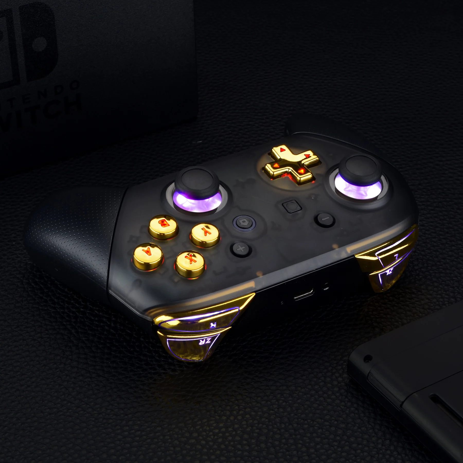 eXtremeRate Multi-Colors Luminated Button DTFS LED Kit for NS Switch Pro Controller - Chrome Gold - Image 7