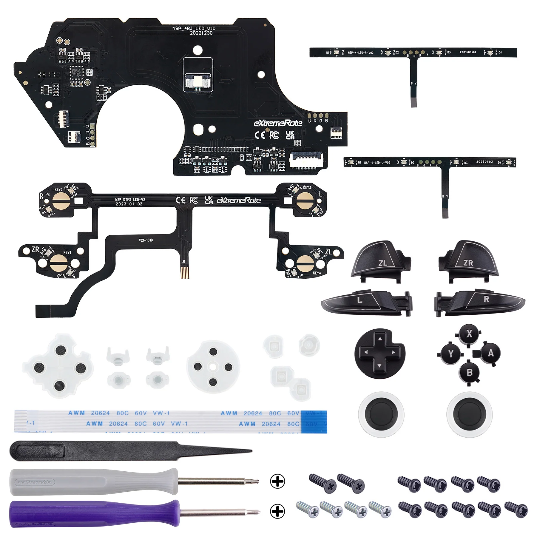 eXtremeRate Multi-Colors Luminated Button DTFS LED Kit for NS Switch Pro Controller - Black - Image 3