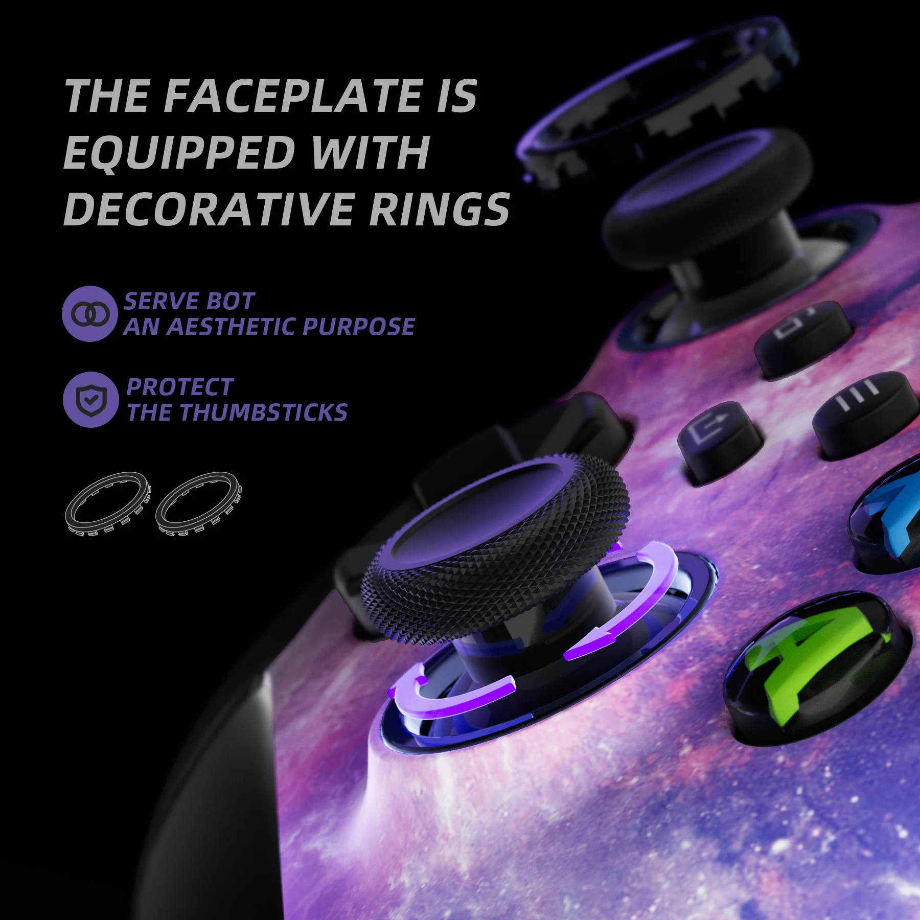 eXtremeRate ASR Version Performance Rubberized Grip Front Housing Shell with Accent Rings for Xbox Series X & S Controller - Nebula Galaxy - Image 5