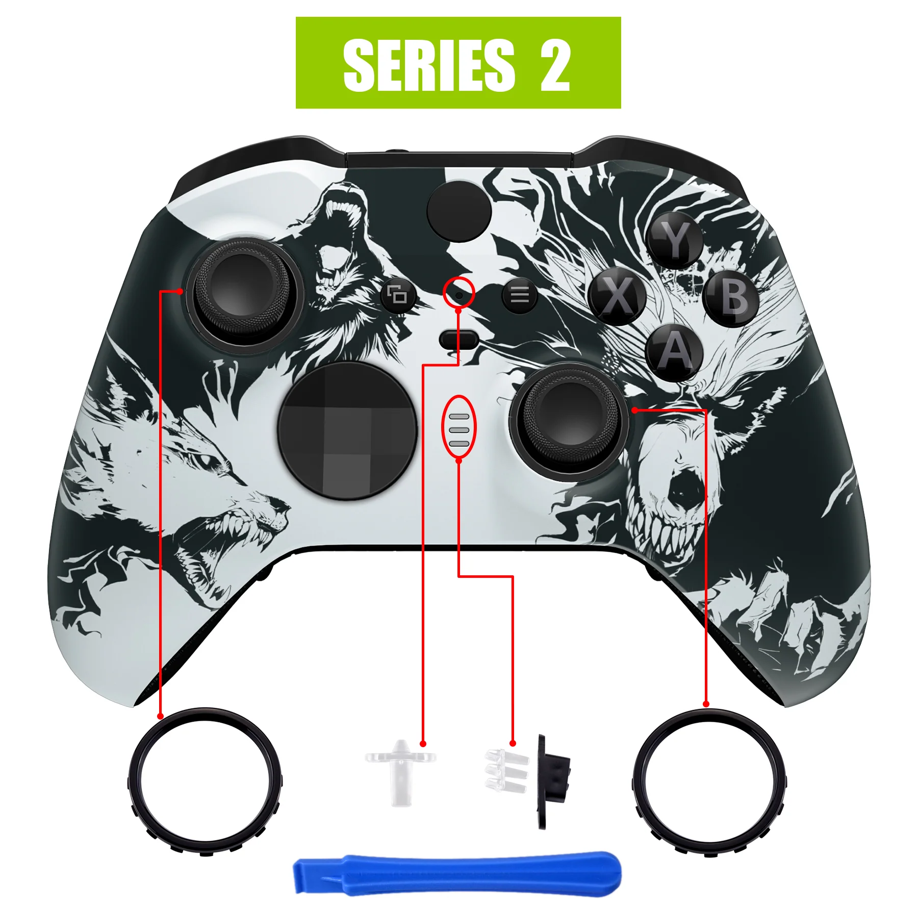 eXtremeRate Replacement Front Housing Shell Case with Accent Rings for Xbox One Elite Series 2 & Elite 2 Core Controller (Model 1797) - New Wolve Soul - Image 4