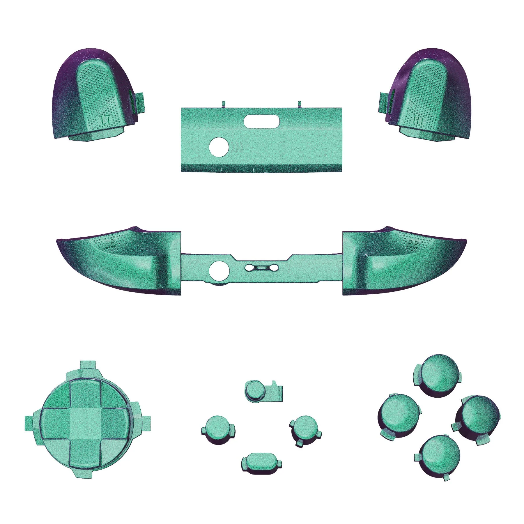 eXtremeRate No Letter Imprint Replacement Full Set Buttons for Xbox Series X & S Controller - Chameleon Green Purple - Image 2