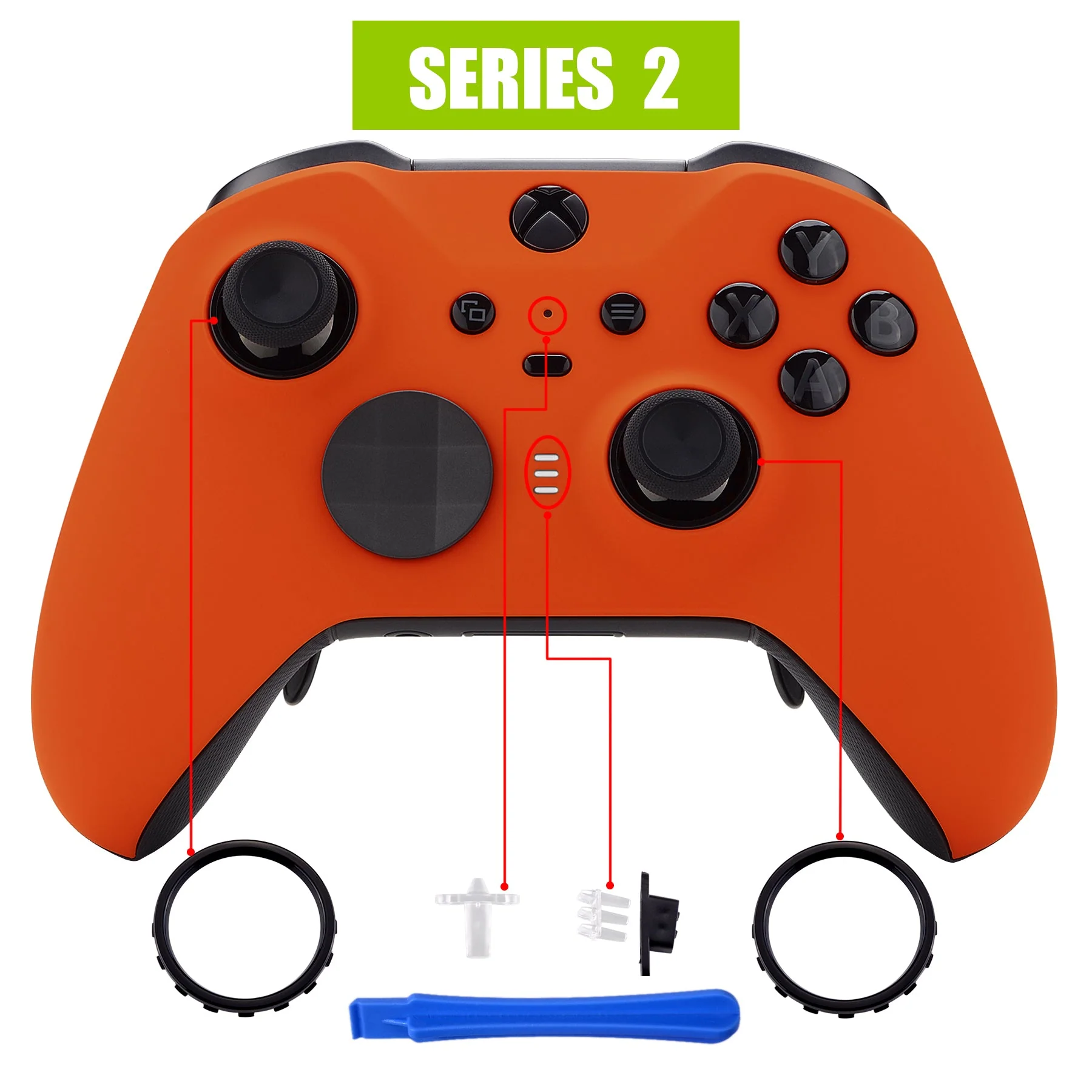 eXtremeRate Replacement Front Housing Shell Case with Accent Rings for Xbox One Elite Series 2 & Elite 2 Core Controller (Model 1797) - Orange - Image 4