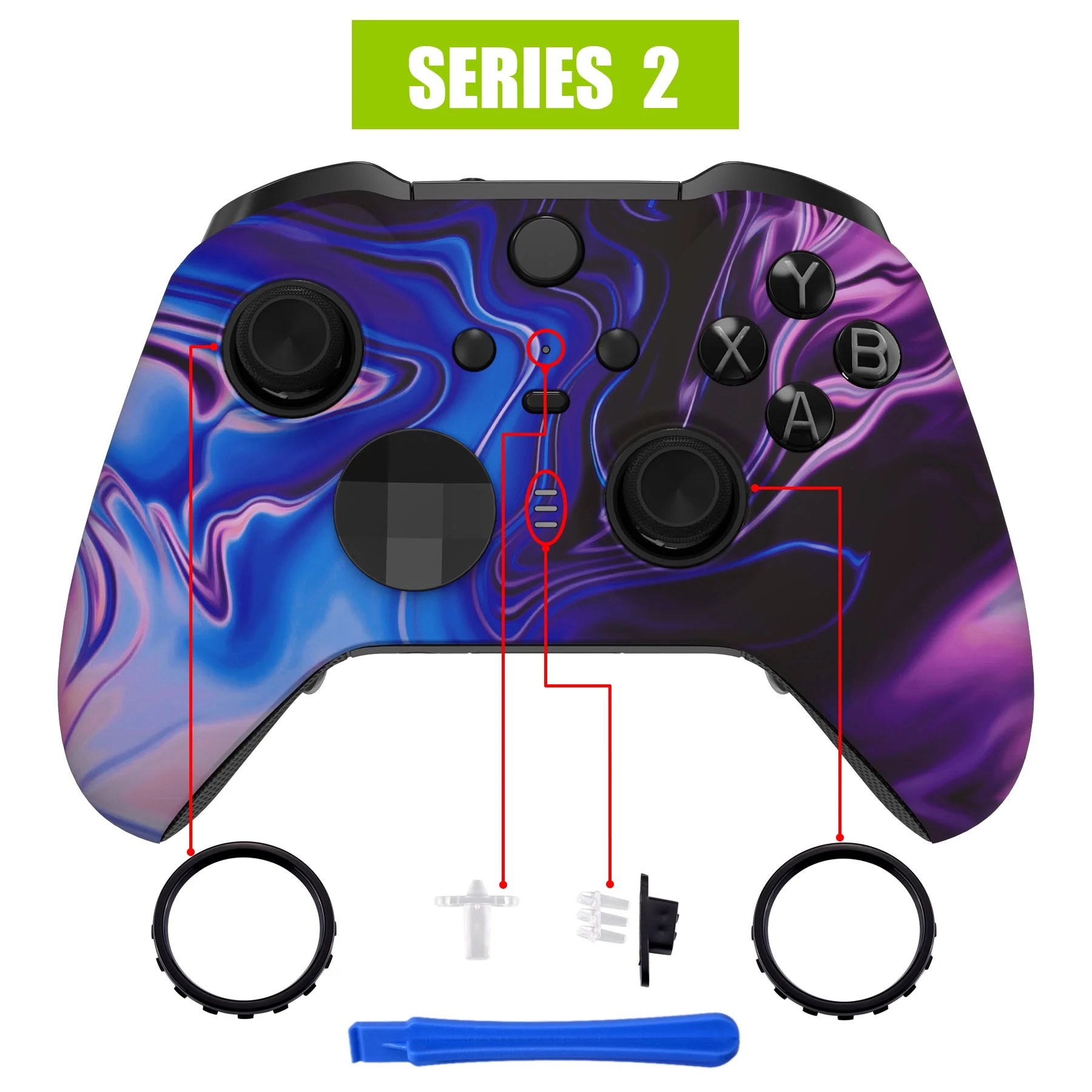 eXtremeRate Replacement Front Housing Shell Case with Accent Rings for Xbox One Elite Series 2 & Elite 2 Core Controller (Model 1797) - Origin of Chaos - Image 4