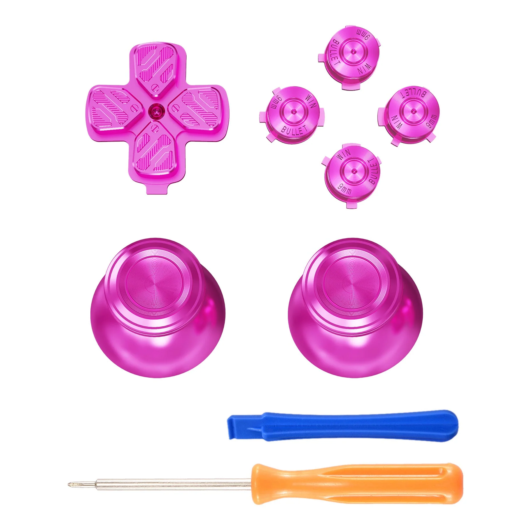 eXtremeRate Replacement Aluminum Metal Thumbsticks Dpad ABXY Buttons for PS5 Controller - Purple - Image 2