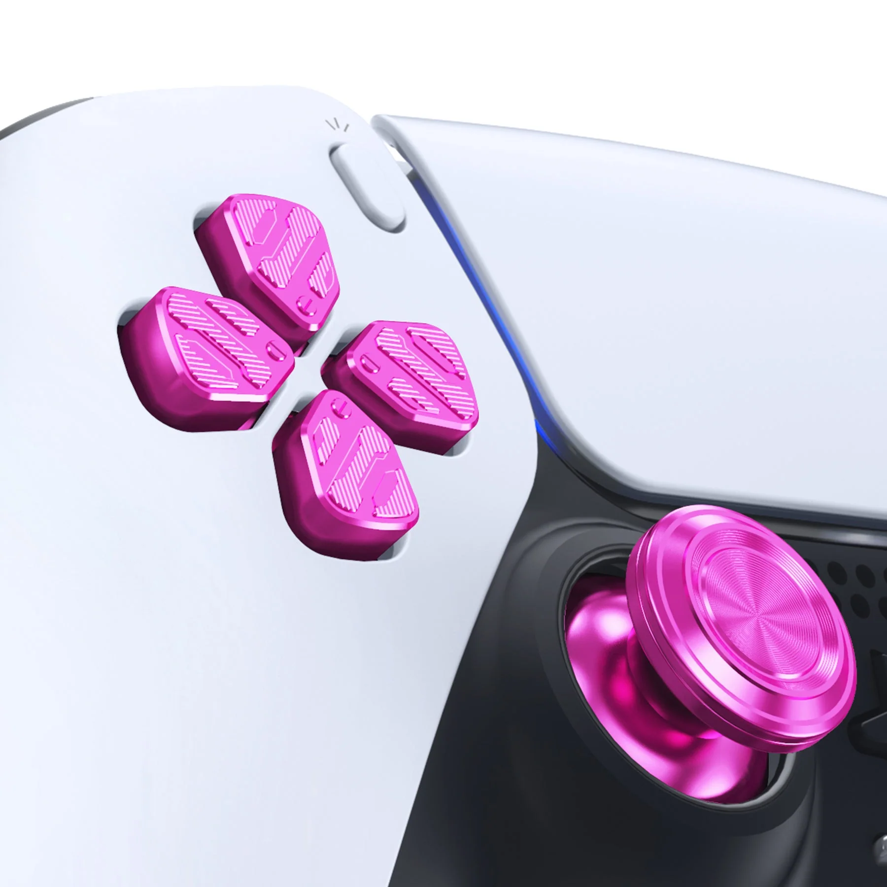 eXtremeRate Replacement Aluminum Metal Thumbsticks Dpad ABXY Buttons for PS5 Controller - Purple - Image 5