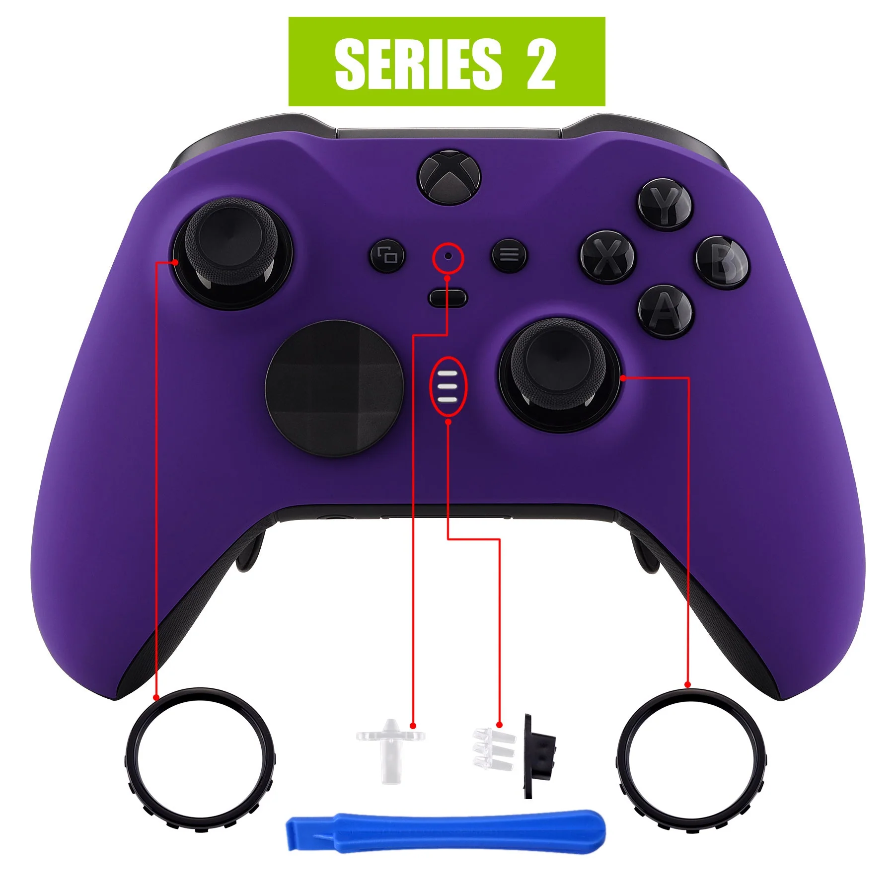 eXtremeRate Replacement Front Housing Shell Case with Accent Rings for Xbox One Elite Series 2 & Elite 2 Core Controller (Model 1797) - Purple - Image 4