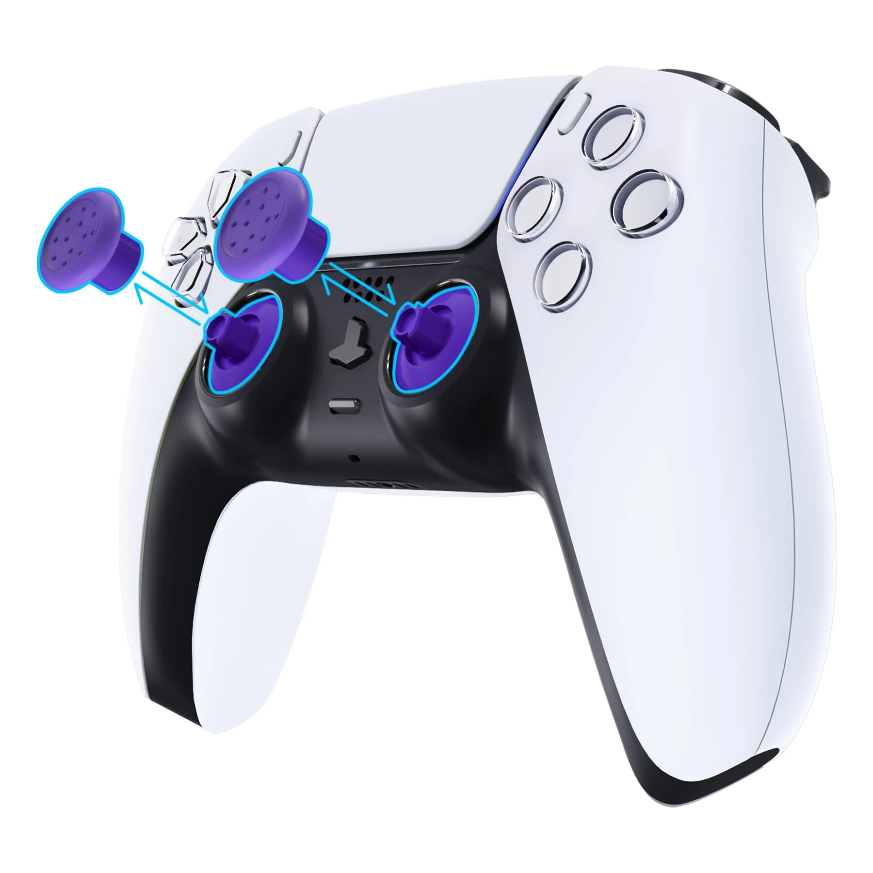 eXtremeRate ThumbsGear Interchangeable Ergonomic Thumbstick with 3 Height Domed and Concave Grips Adjustable Joystick for PS5 & PS4 Controller - Purple - Image 2
