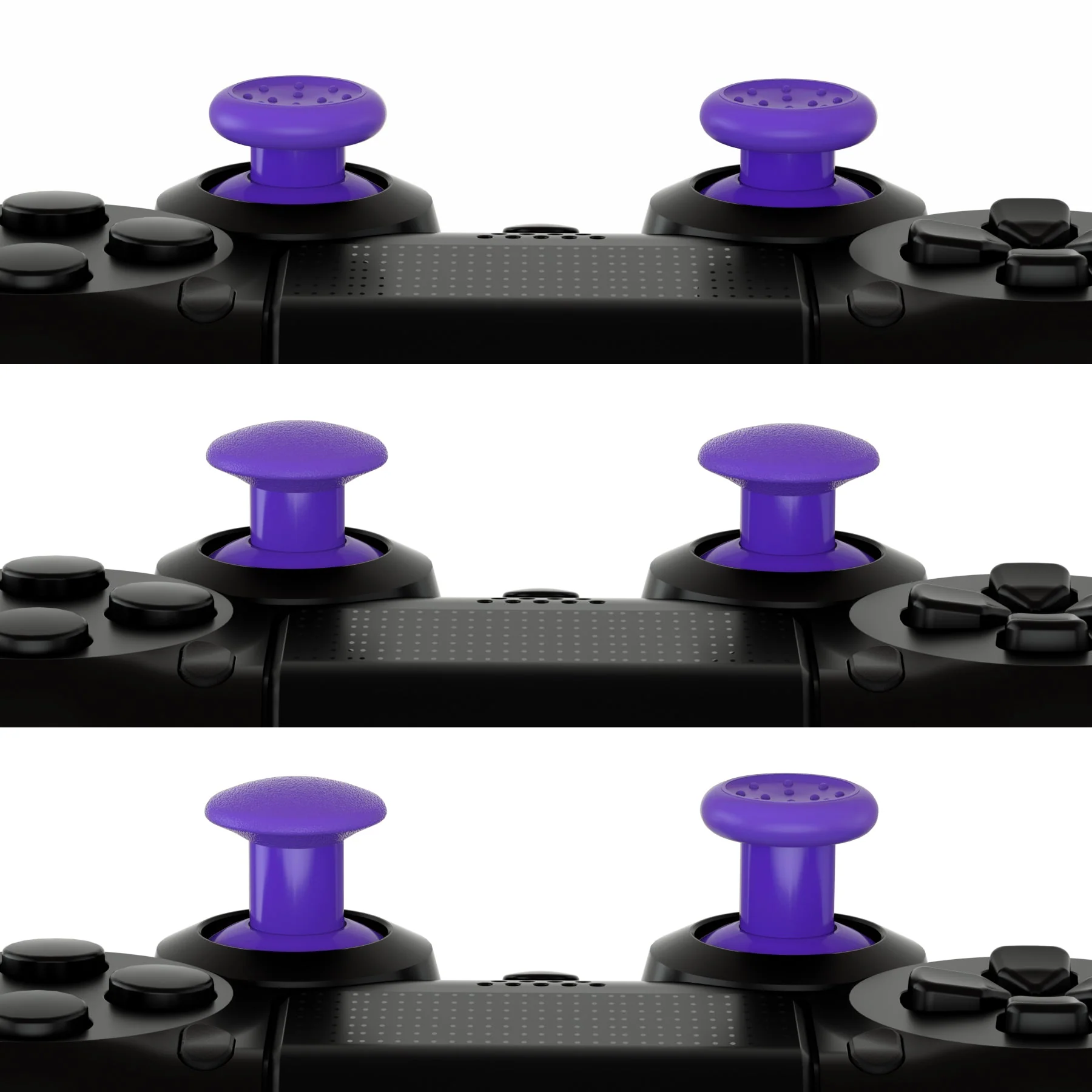 eXtremeRate ThumbsGear Interchangeable Ergonomic Thumbstick with 3 Height Domed and Concave Grips Adjustable Joystick for PS5 & PS4 Controller - Purple - Image 4