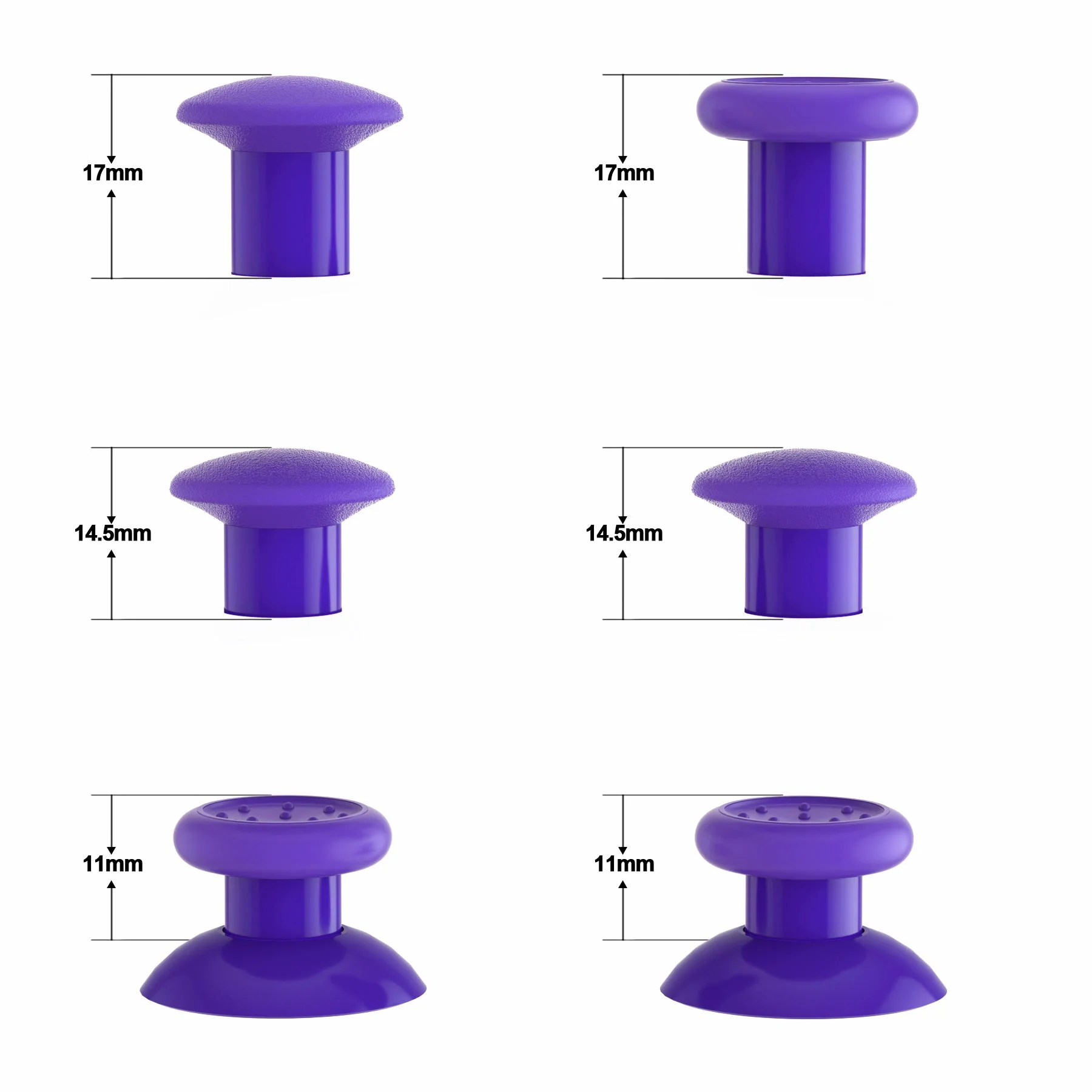eXtremeRate ThumbsGear Interchangeable Ergonomic Thumbstick with 3 Height Domed and Concave Grips Adjustable Joystick for PS5 & PS4 Controller - Purple - Image 5