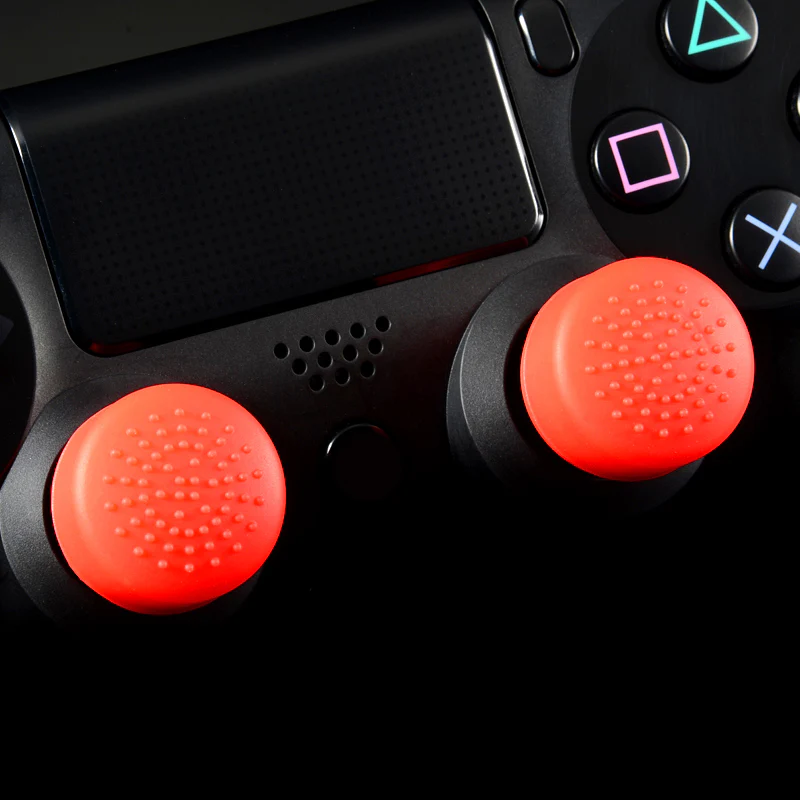 eXtremeRate 8 Pcs/Set Silicone Rubber Precision Platporm Raised Analog Sticks Thumb Grips for PS4 Slim Pro Controller - Red - Image 8