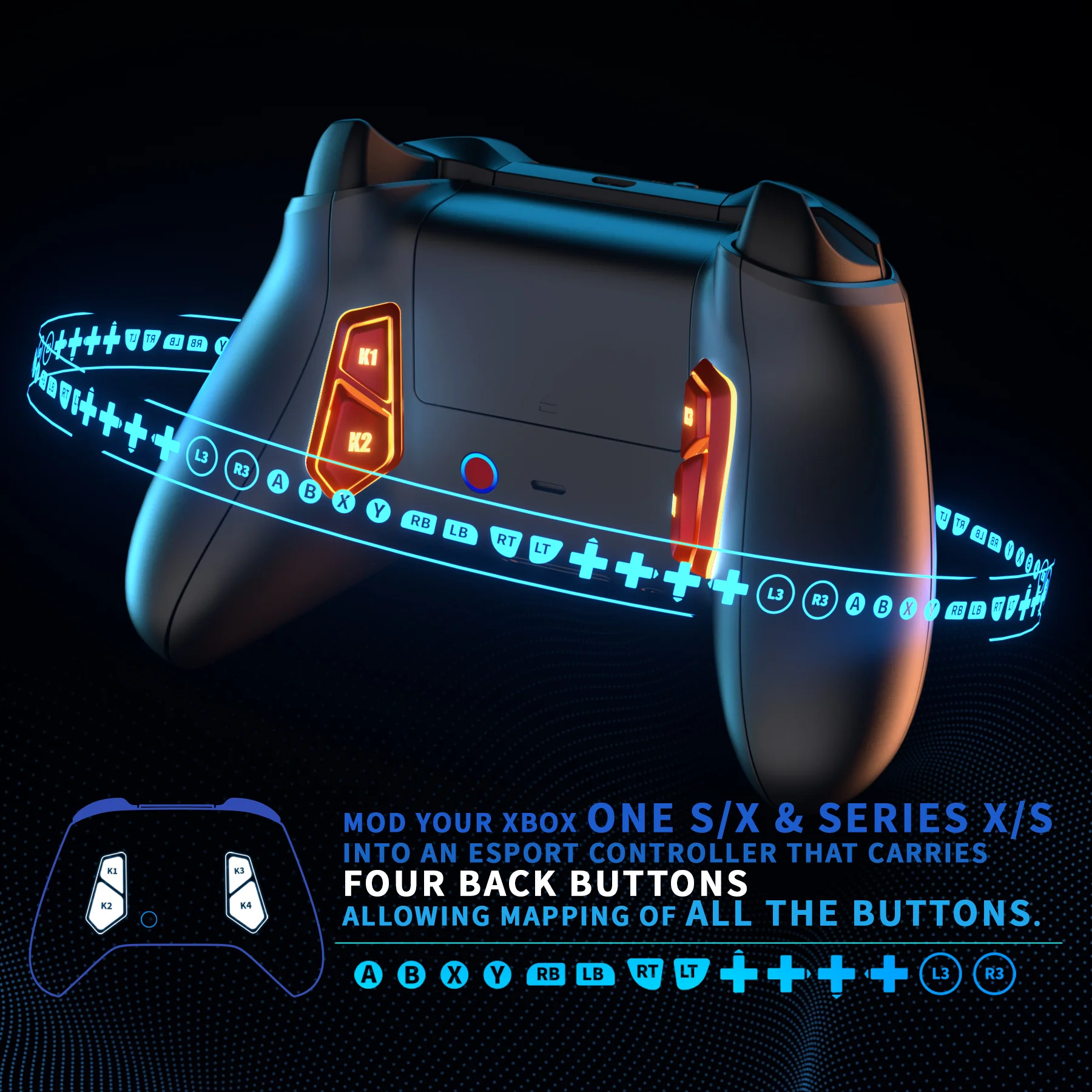 eXtremeRate Redesigned K1 K2 K3 K4 Back Buttons For eXtremerate VICTOR S/X Remap Kit, Compatible With Xbox One X/S & Xbox Series X/S Controller - Scarlet Red - Image 3