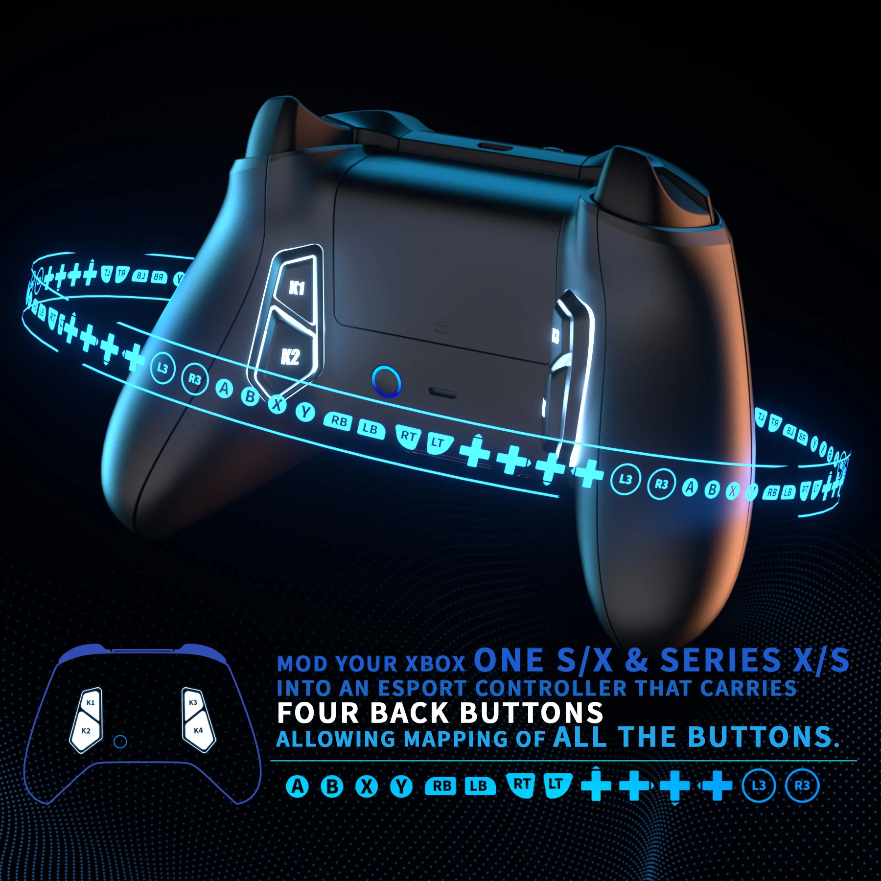 eXtremeRate Redesigned K1 K2 K3 K4 Back Buttons For eXtremerate VICTOR S/X Remap Kit, Compatible With Xbox One X/S & Xbox Series X/S Controller - Solid Black - Image 3