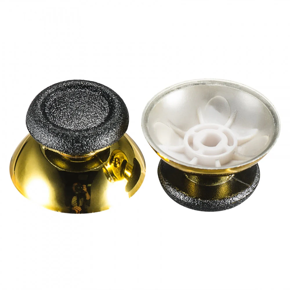 eXtremeRate Replacement Analog Black Rubber Thumbsticks Compatible with PS4 Controller - Chrome Gold - Image 4