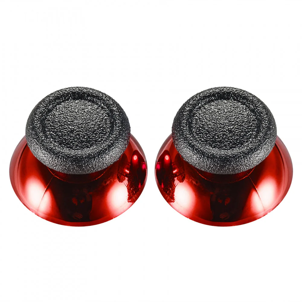 eXtremeRate Replacement Analog Black Rubber Thumbsticks Compatible with PS4 Controller - Chrome Red - Image 2