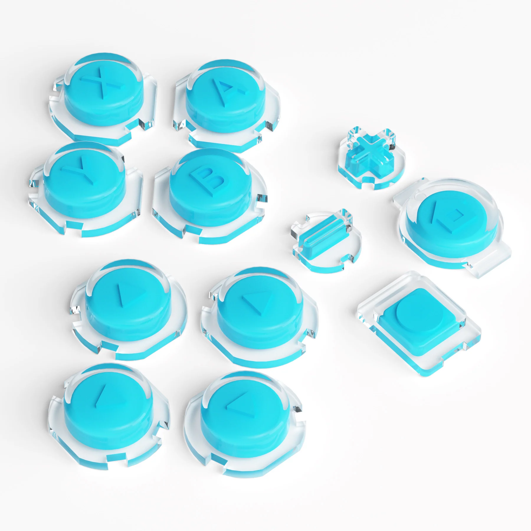 eXtremeRate Replacement Two-Tone Jelly Buttons with Symbols for Joycon of NS Switch - Blue & Clear - Image 9