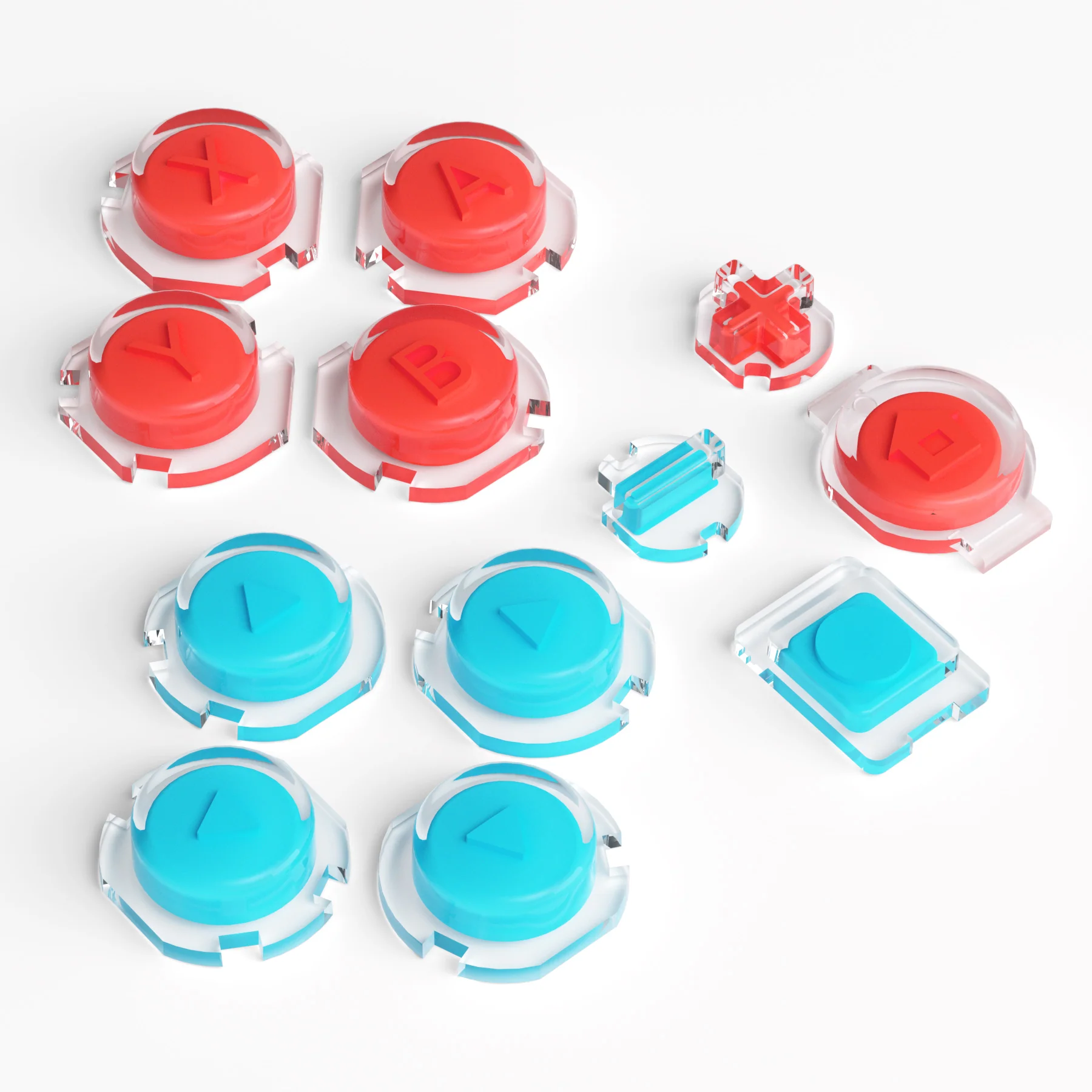 eXtremeRate Replacement Two-Tone Jelly Buttons with Symbols for Joycon of NS Switch - Blue Red & Clear - Image 9