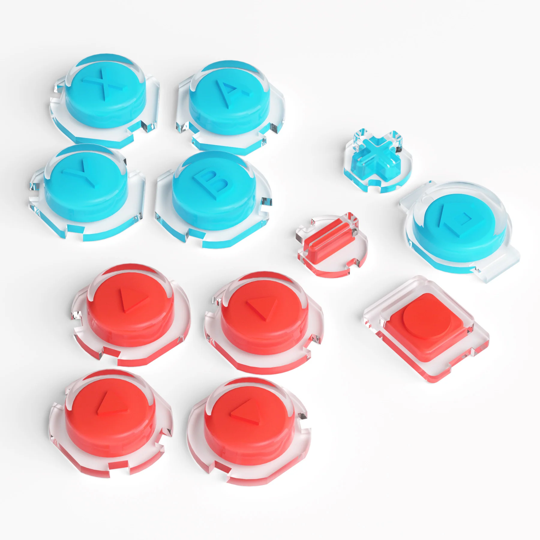 eXtremeRate Replacement Two-Tone Jelly Buttons with Symbols for Joycon of NS Switch - Red Blue & Clear - Image 3
