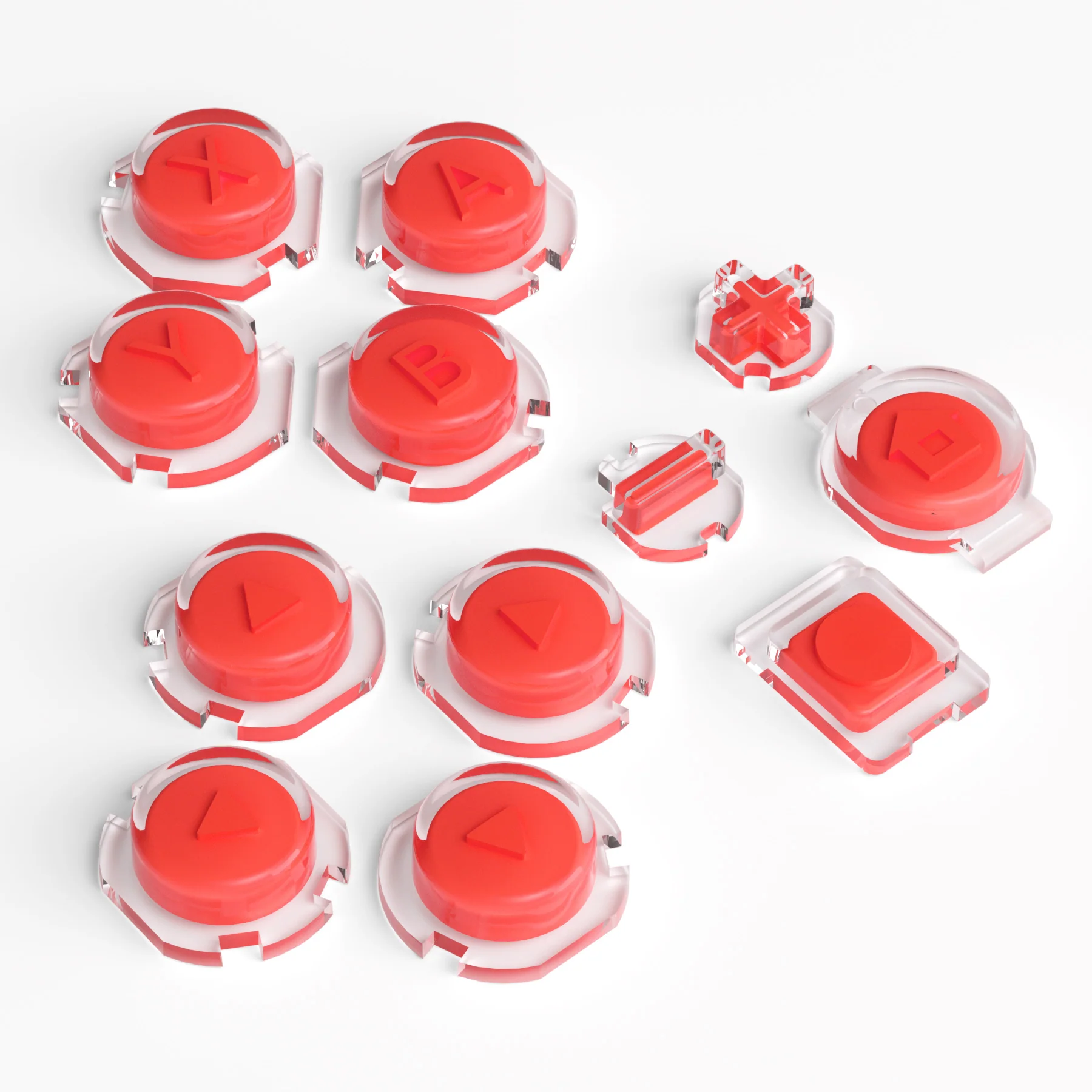 eXtremeRate Replacement Two-Tone Jelly Buttons with Symbols for Joycon of NS Switch - Red & Clear - Image 3