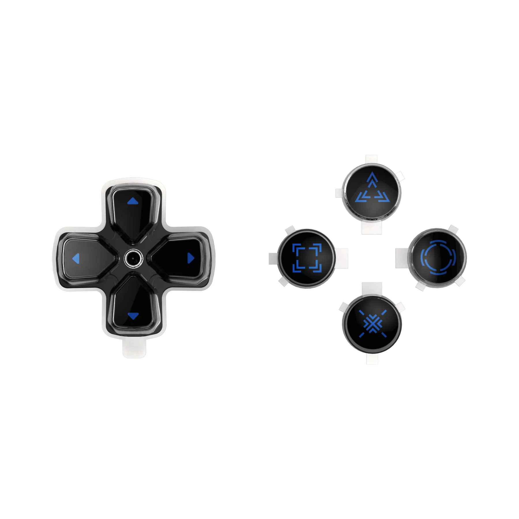 eXtremeRate Replacement Custom Three-Tone Dpad Action Buttons with Redesigned Symbols for PS5 Controller - Black & Clear & Blue - Image 2