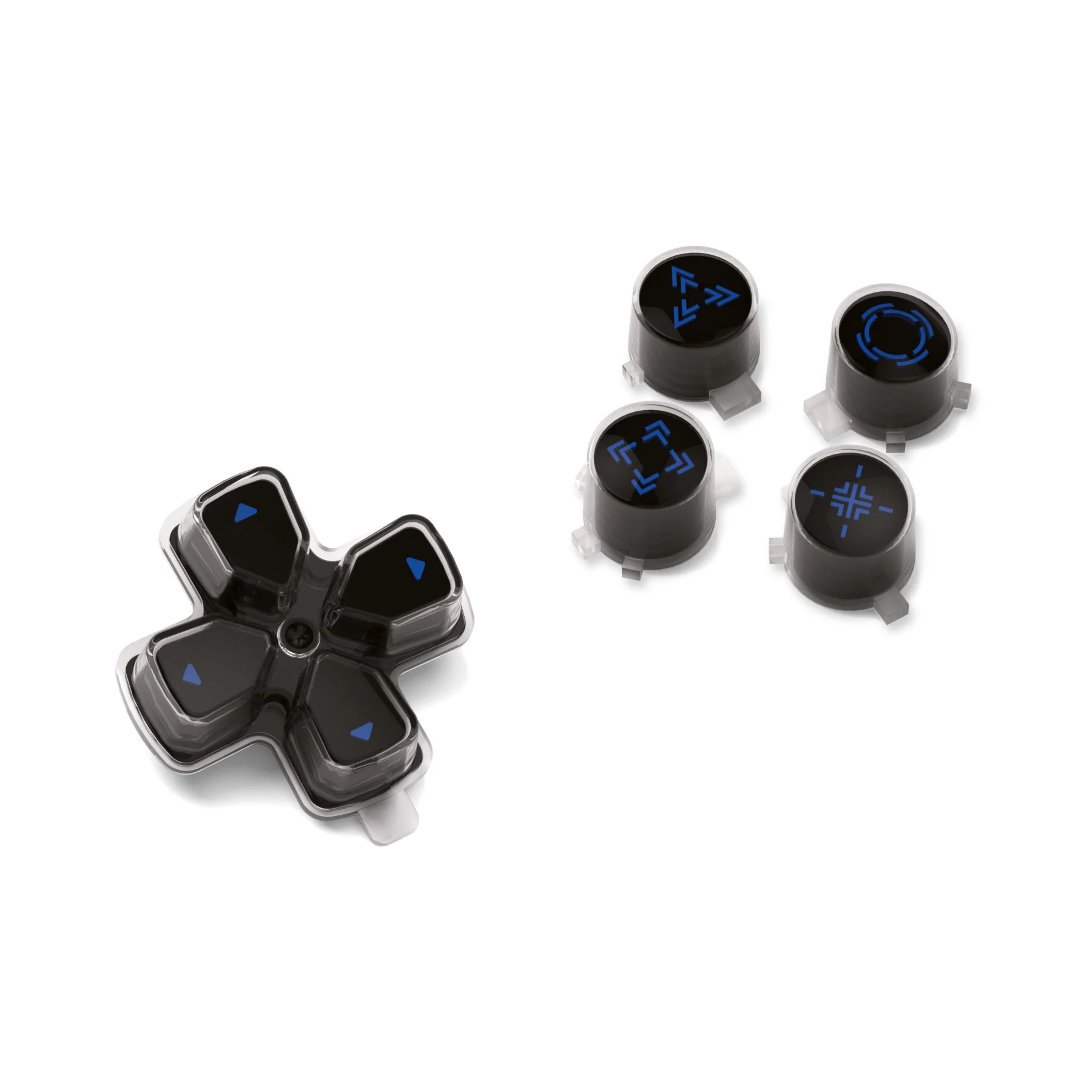 eXtremeRate Replacement Custom Three-Tone Dpad Action Buttons with Redesigned Symbols for PS5 Controller - Black & Clear & Blue - Image 8