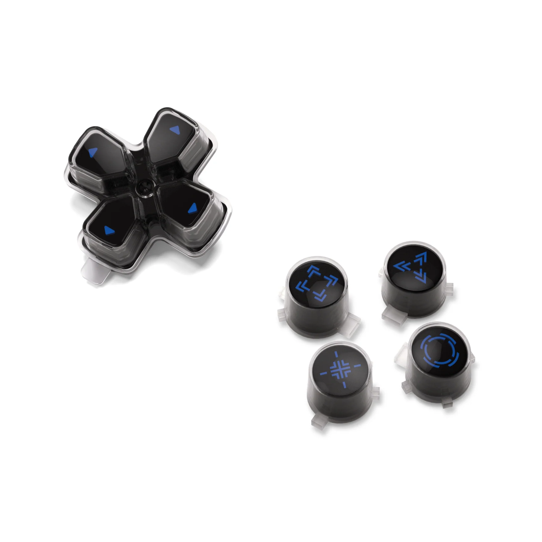 eXtremeRate Replacement Custom Three-Tone Dpad Action Buttons with Redesigned Symbols for PS5 Controller - Black & Clear & Blue - Image 9