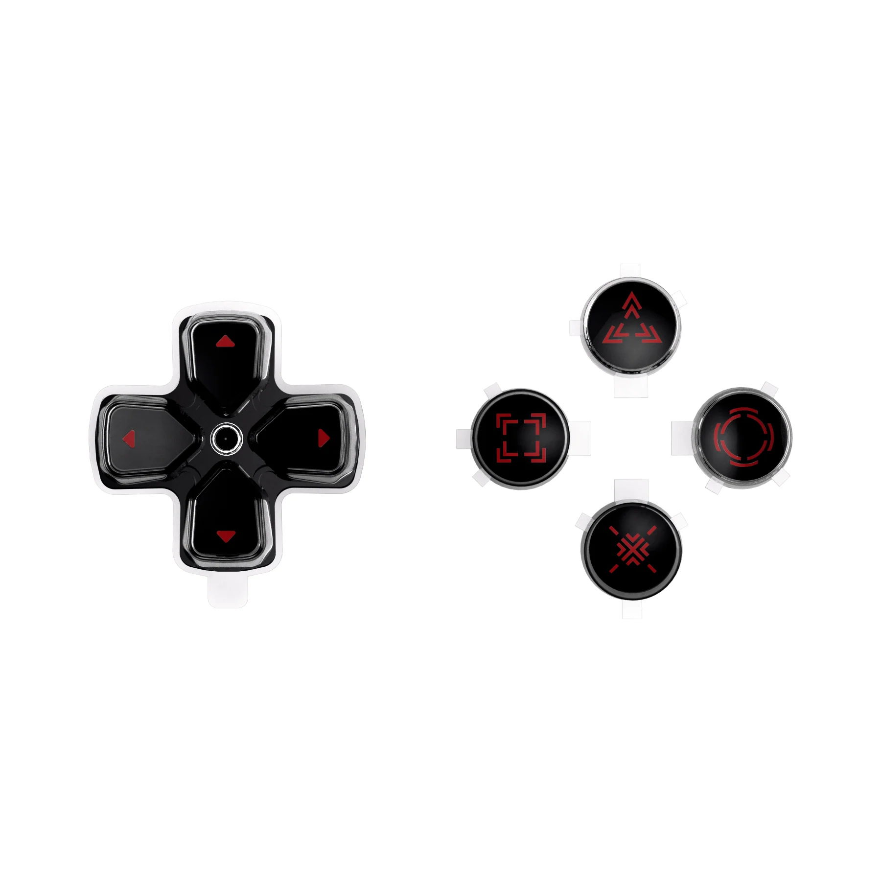 eXtremeRate Replacement Custom Three-Tone Dpad Action Buttons with Redesigned Symbols for PS5 Controller - Black & Clear & Carmine Red - Image 2
