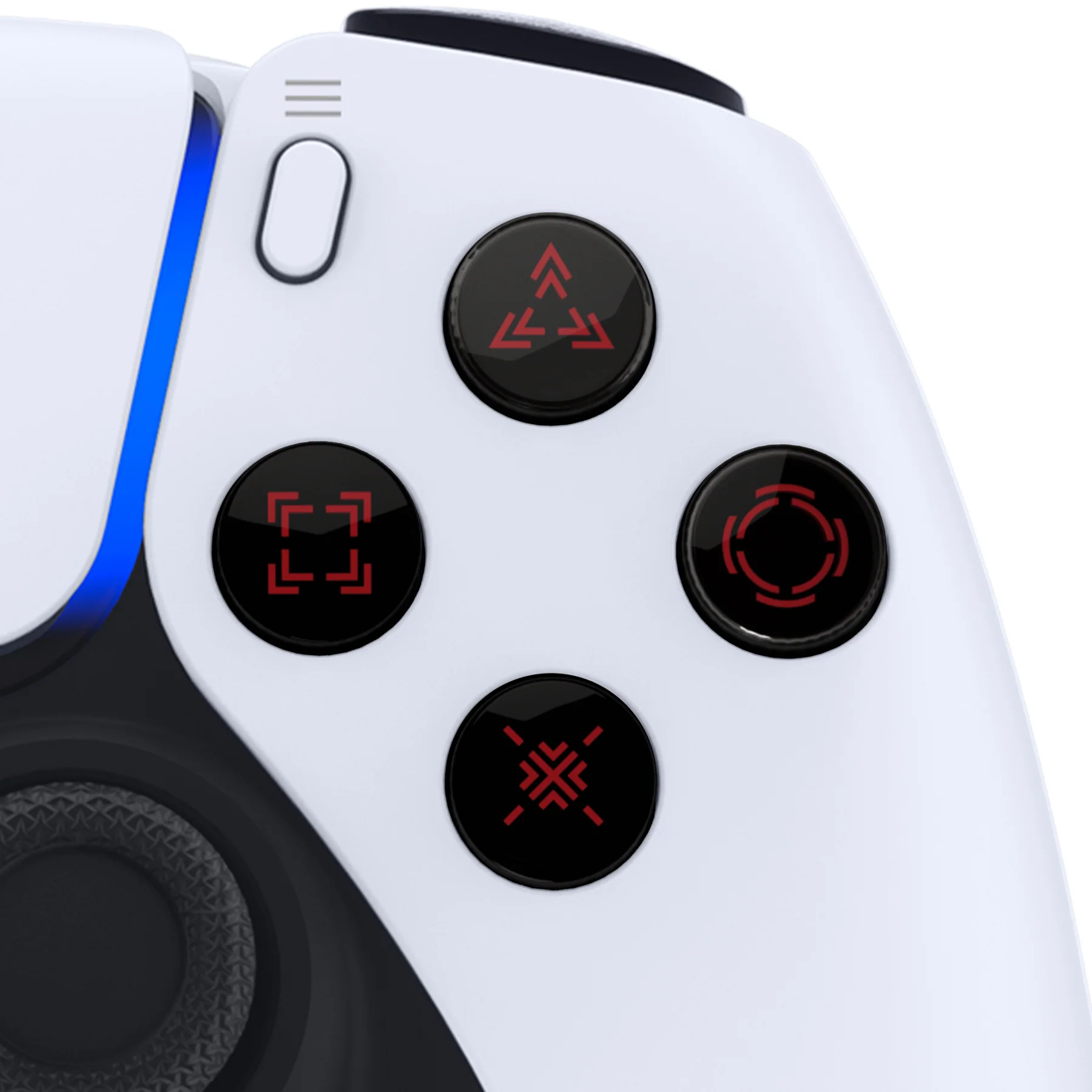 eXtremeRate Replacement Custom Three-Tone Dpad Action Buttons with Redesigned Symbols for PS5 Controller - Black & Clear & Carmine Red - Image 6