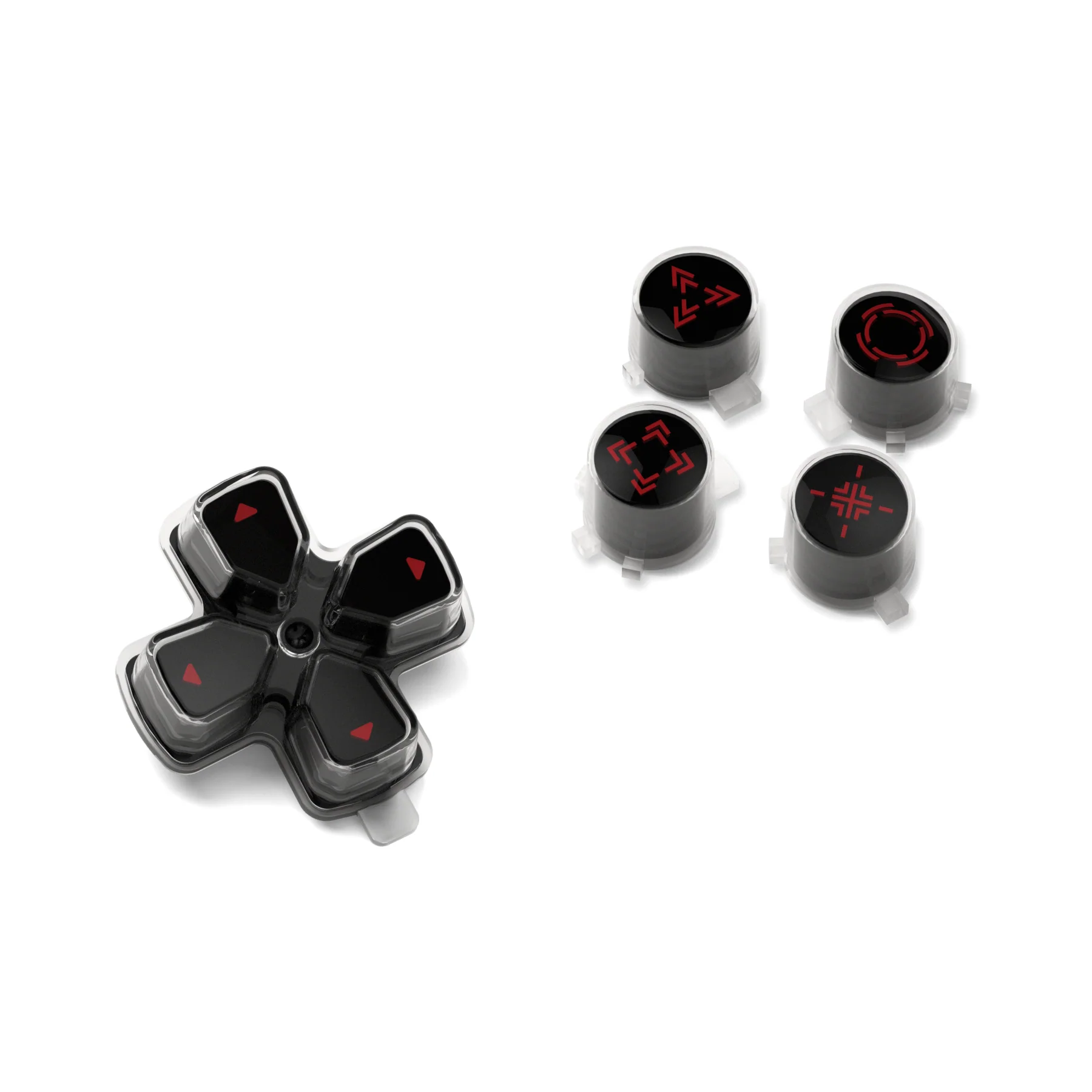 eXtremeRate Replacement Custom Three-Tone Dpad Action Buttons with Redesigned Symbols for PS5 Controller - Black & Clear & Carmine Red - Image 8