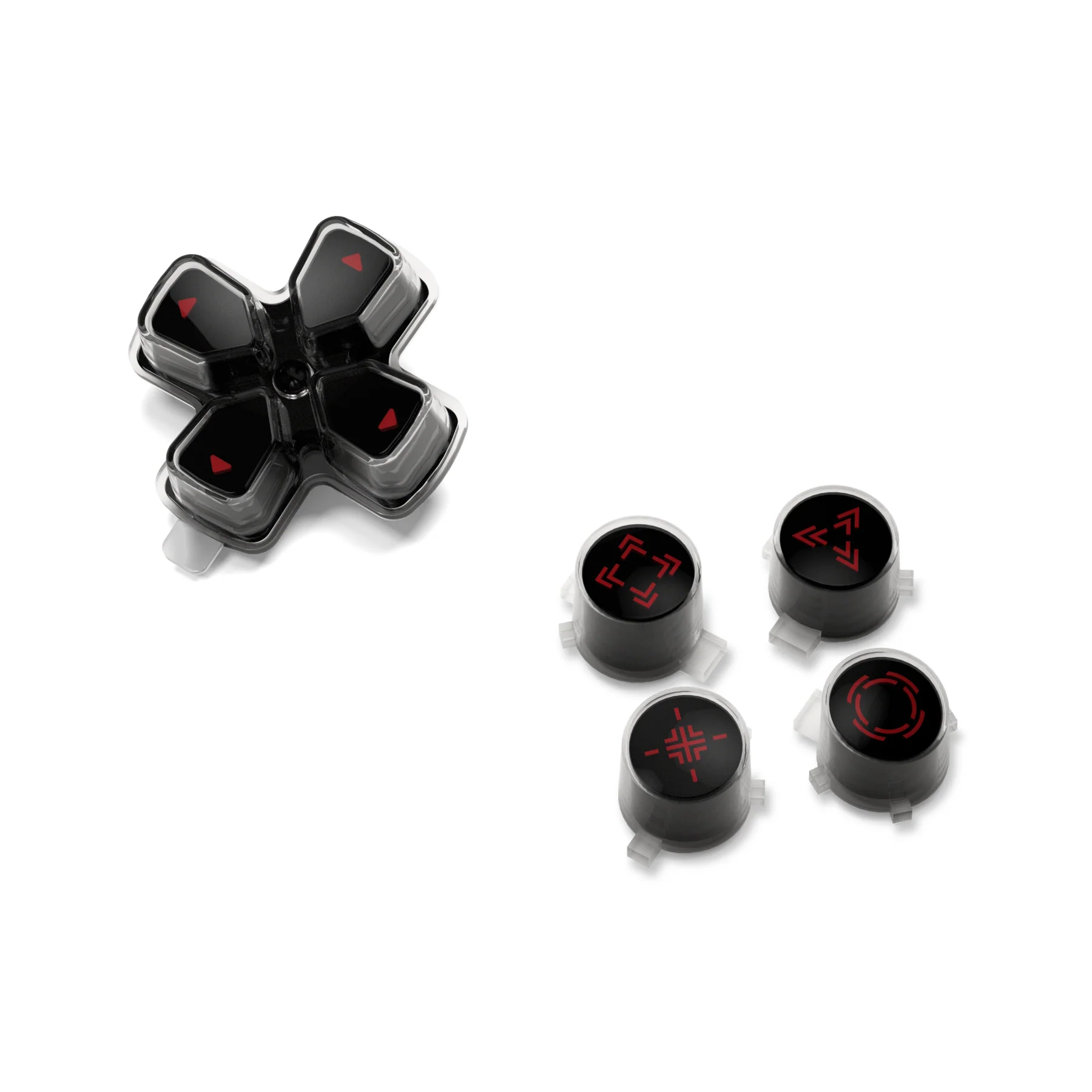 eXtremeRate Replacement Custom Three-Tone Dpad Action Buttons with Redesigned Symbols for PS5 Controller - Black & Clear & Carmine Red - Image 9