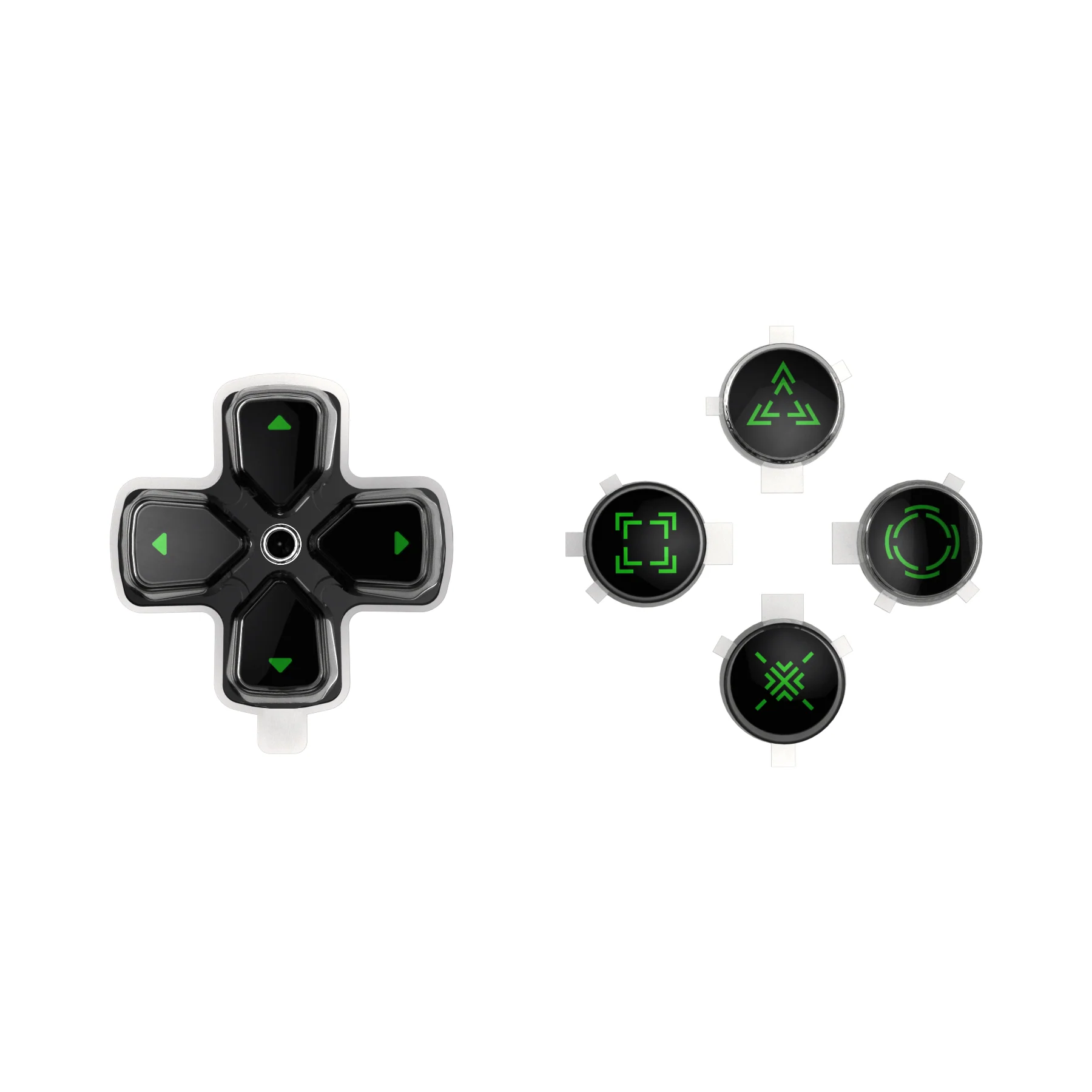 eXtremeRate Replacement Custom Three-Tone Dpad Action Buttons with Redesigned Symbols for PS5 Controller - Black & Clear & Green - Image 2