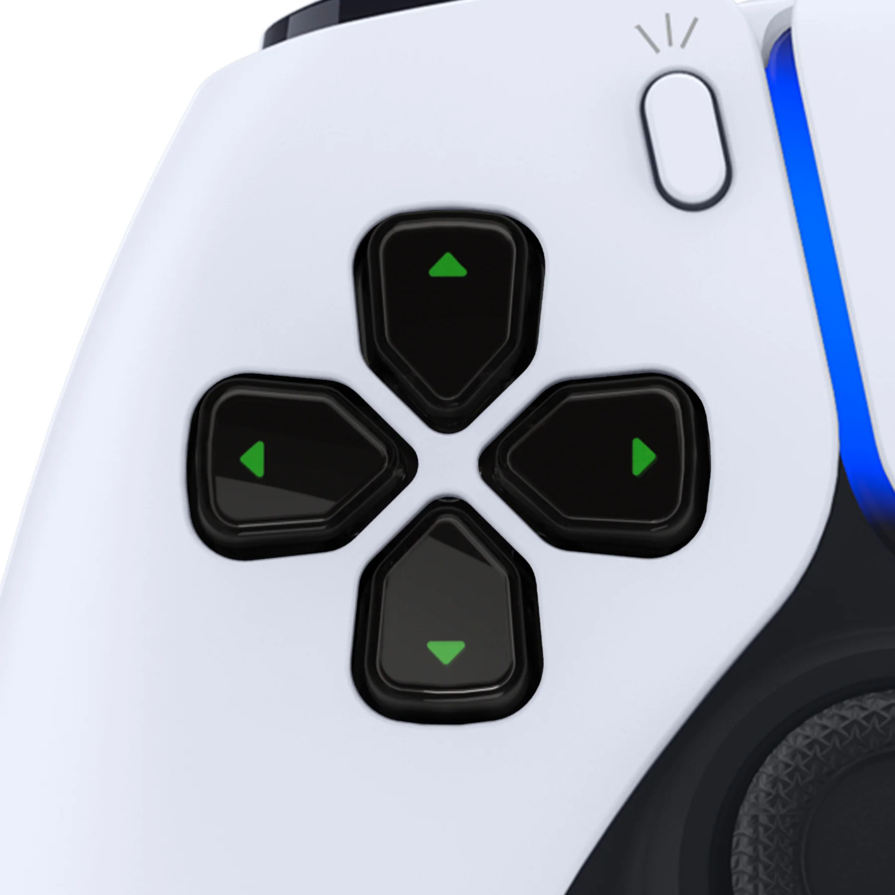 eXtremeRate Replacement Custom Three-Tone Dpad Action Buttons with Redesigned Symbols for PS5 Controller - Black & Clear & Green - Image 5