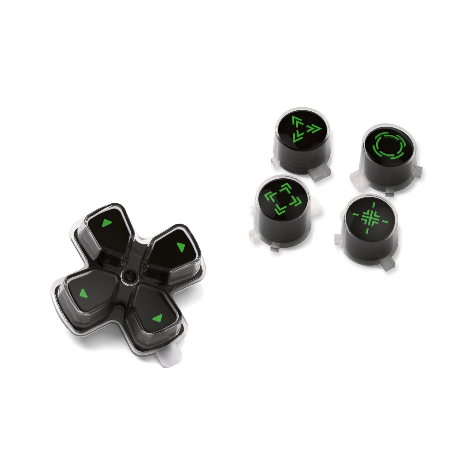 eXtremeRate Replacement Custom Three-Tone Dpad Action Buttons with Redesigned Symbols for PS5 Controller - Black & Clear & Green - Image 8