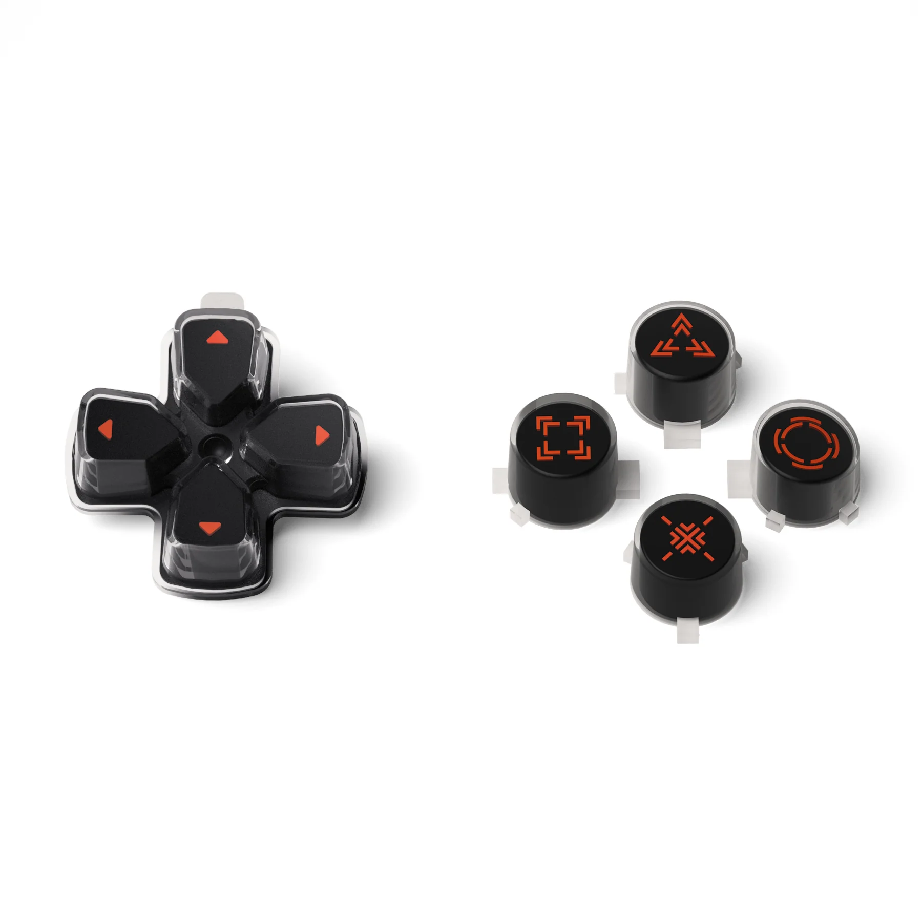 eXtremeRate Replacement Custom Three-Tone Dpad Action Buttons with Redesigned Symbols for PS5 Controller - Black & Clear & Orange - Image 2
