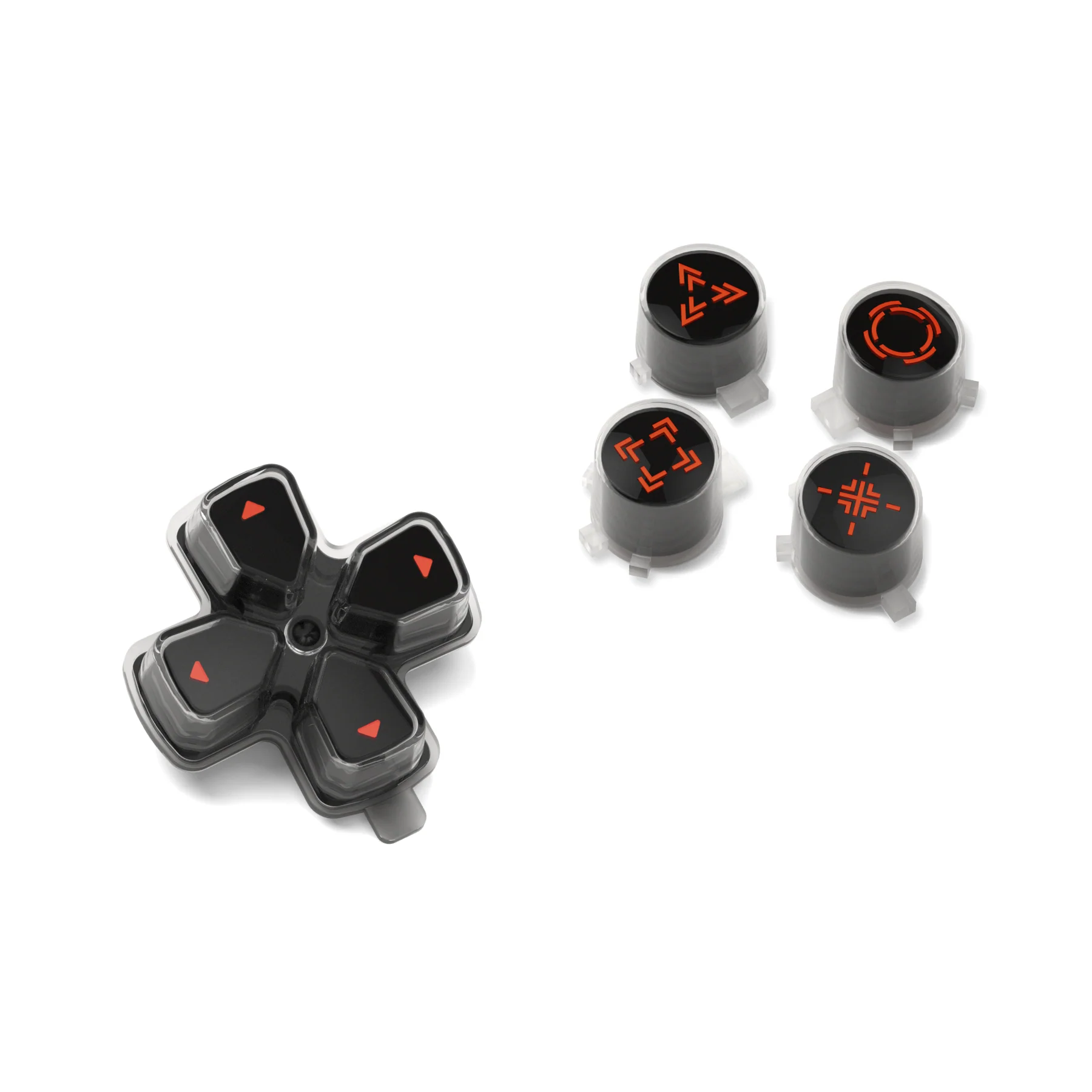 eXtremeRate Replacement Custom Three-Tone Dpad Action Buttons with Redesigned Symbols for PS5 Controller - Black & Clear & Orange - Image 8