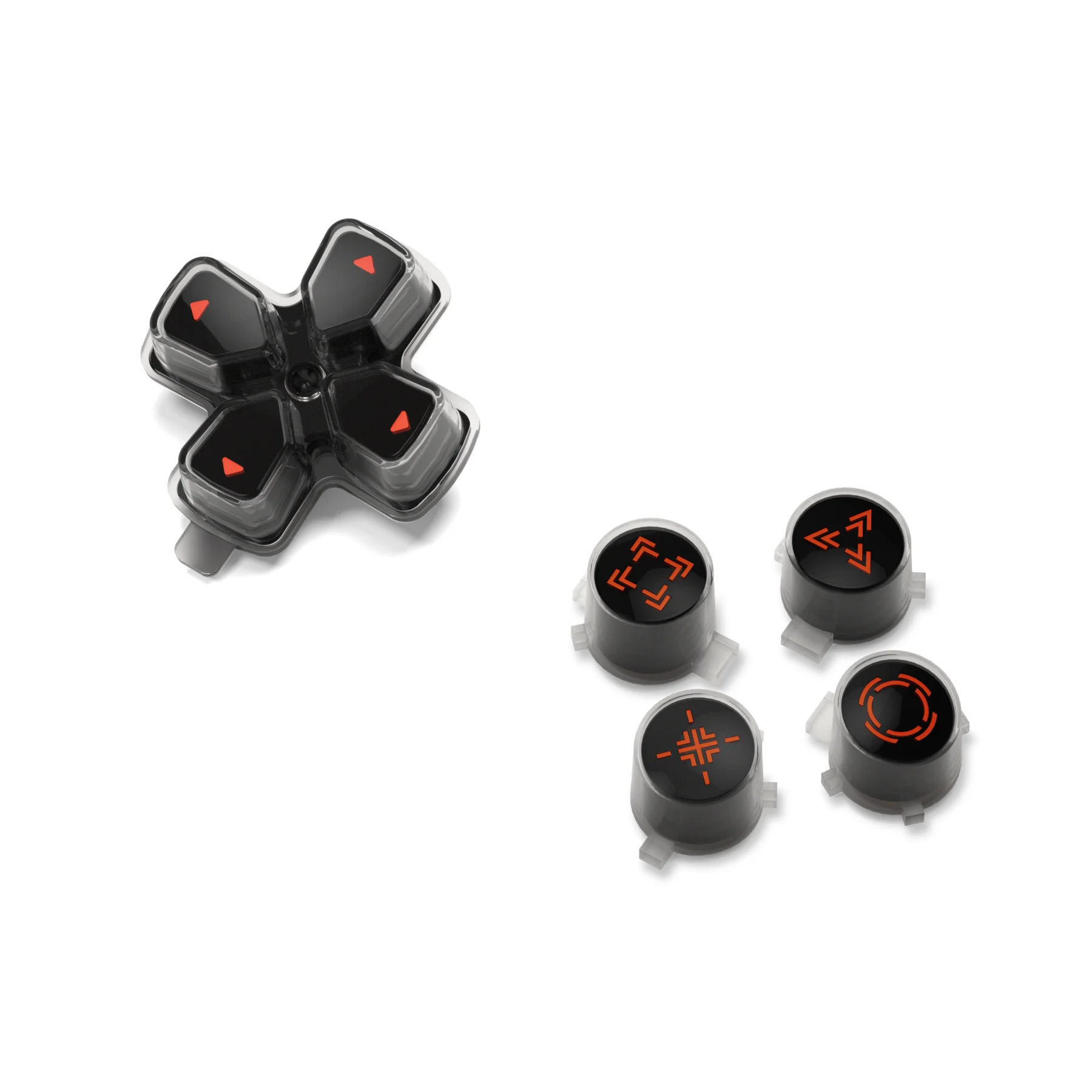 eXtremeRate Replacement Custom Three-Tone Dpad Action Buttons with Redesigned Symbols for PS5 Controller - Black & Clear & Orange - Image 9