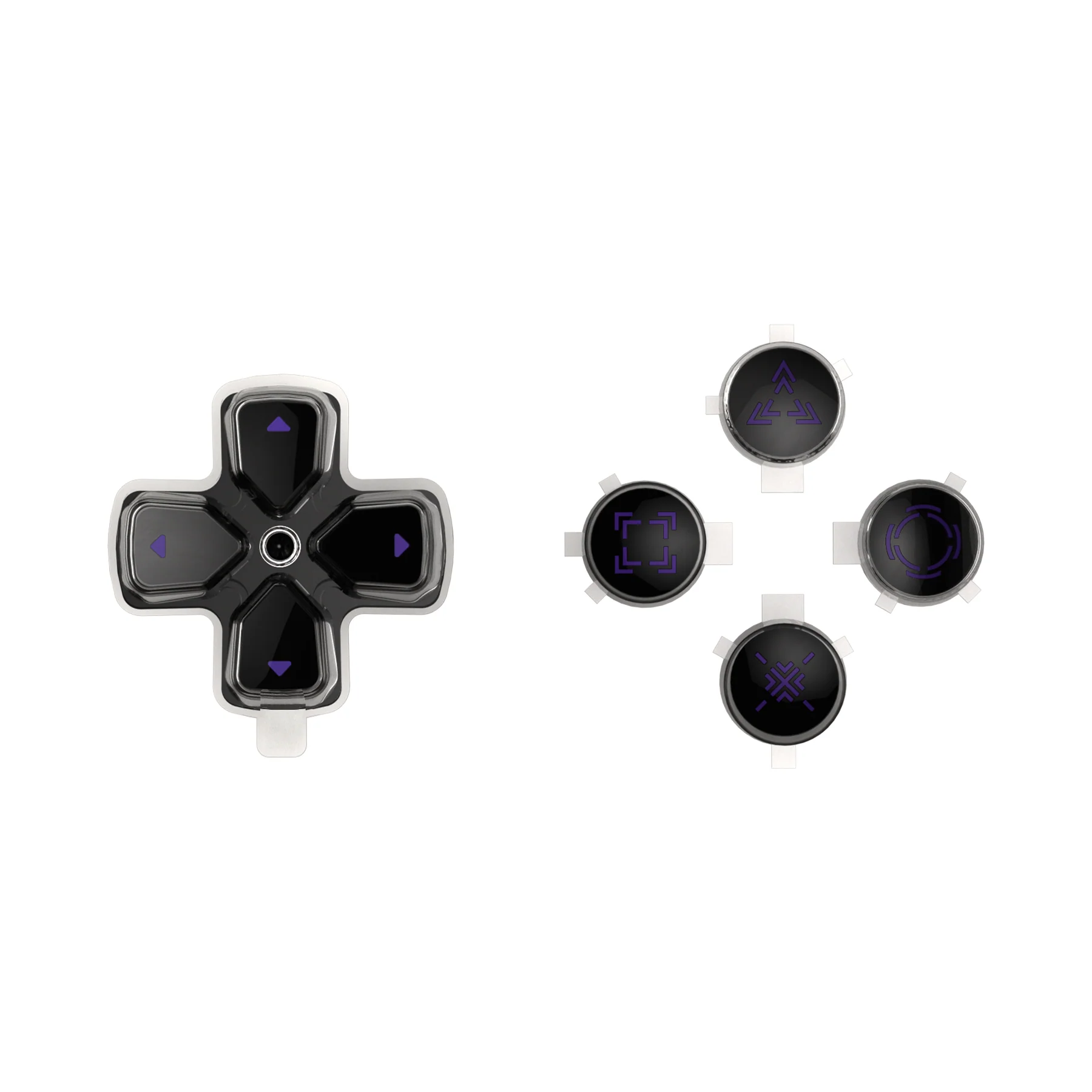 eXtremeRate Replacement Custom Three-Tone Dpad Action Buttons with Redesigned Symbols for PS5 Controller - Black & Clear & Purple - Image 2