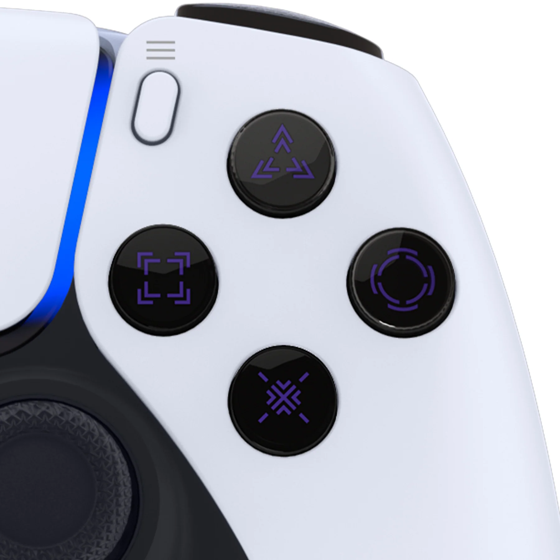 eXtremeRate Replacement Custom Three-Tone Dpad Action Buttons with Redesigned Symbols for PS5 Controller - Black & Clear & Purple - Image 6