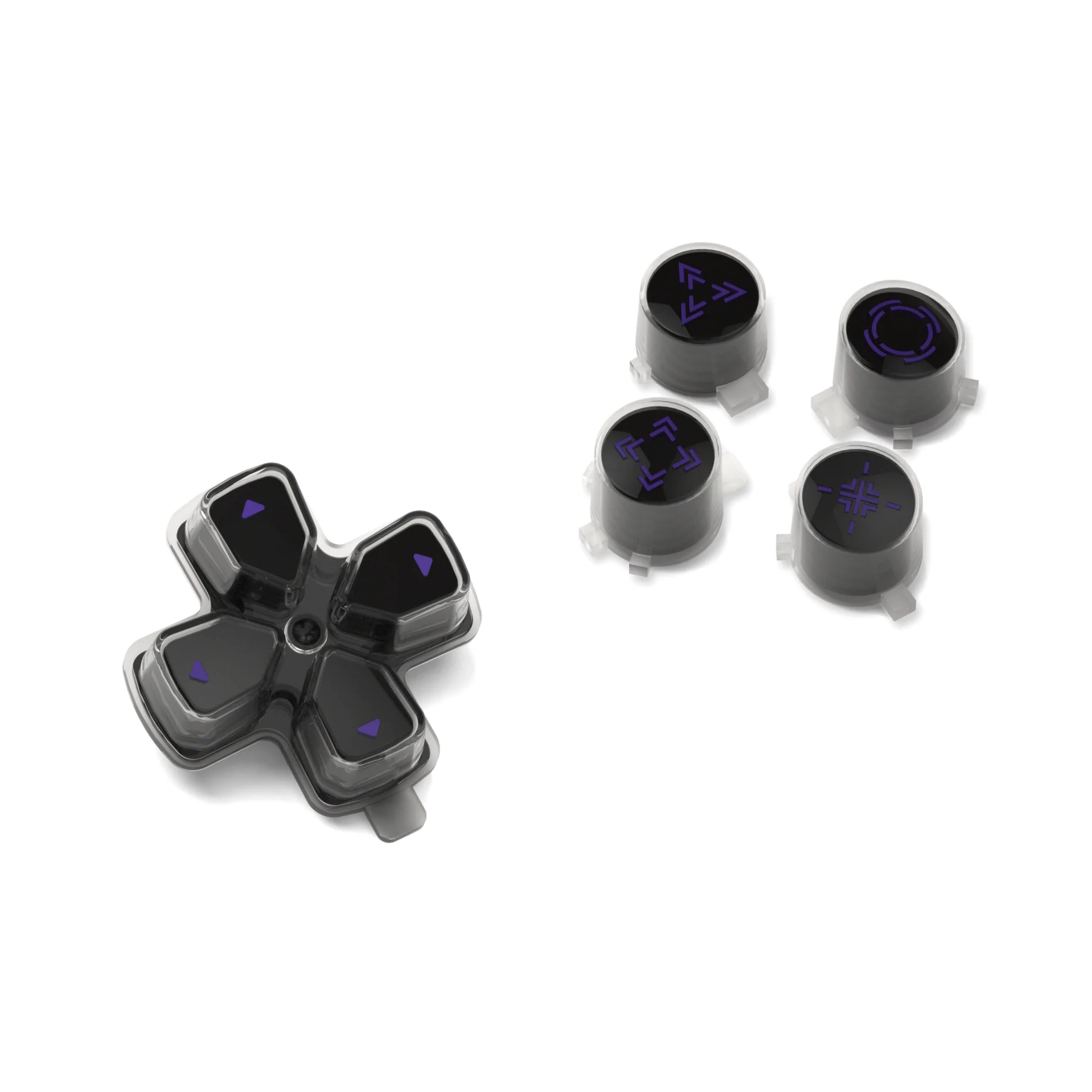eXtremeRate Replacement Custom Three-Tone Dpad Action Buttons with Redesigned Symbols for PS5 Controller - Black & Clear & Purple - Image 8