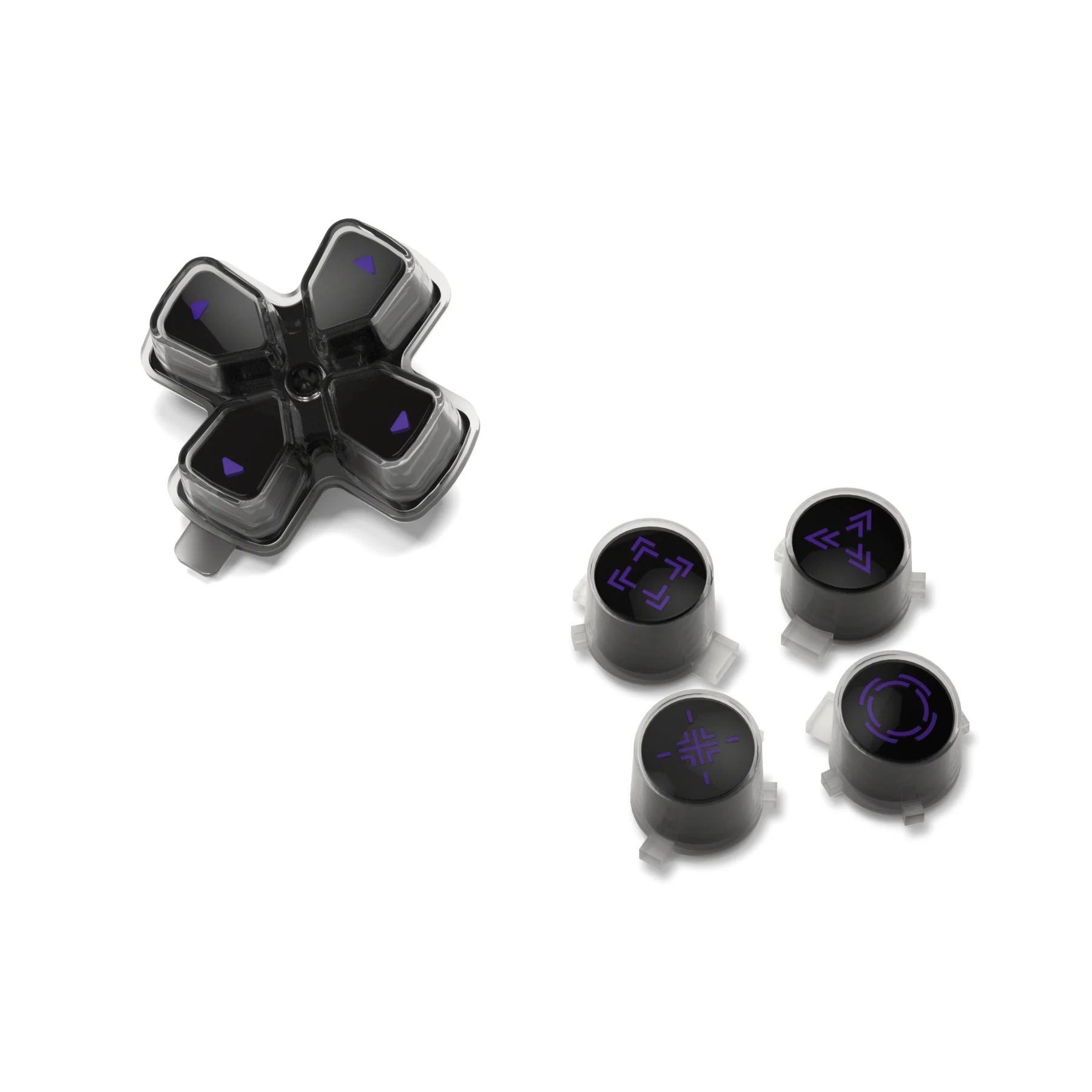 eXtremeRate Replacement Custom Three-Tone Dpad Action Buttons with Redesigned Symbols for PS5 Controller - Black & Clear & Purple - Image 9