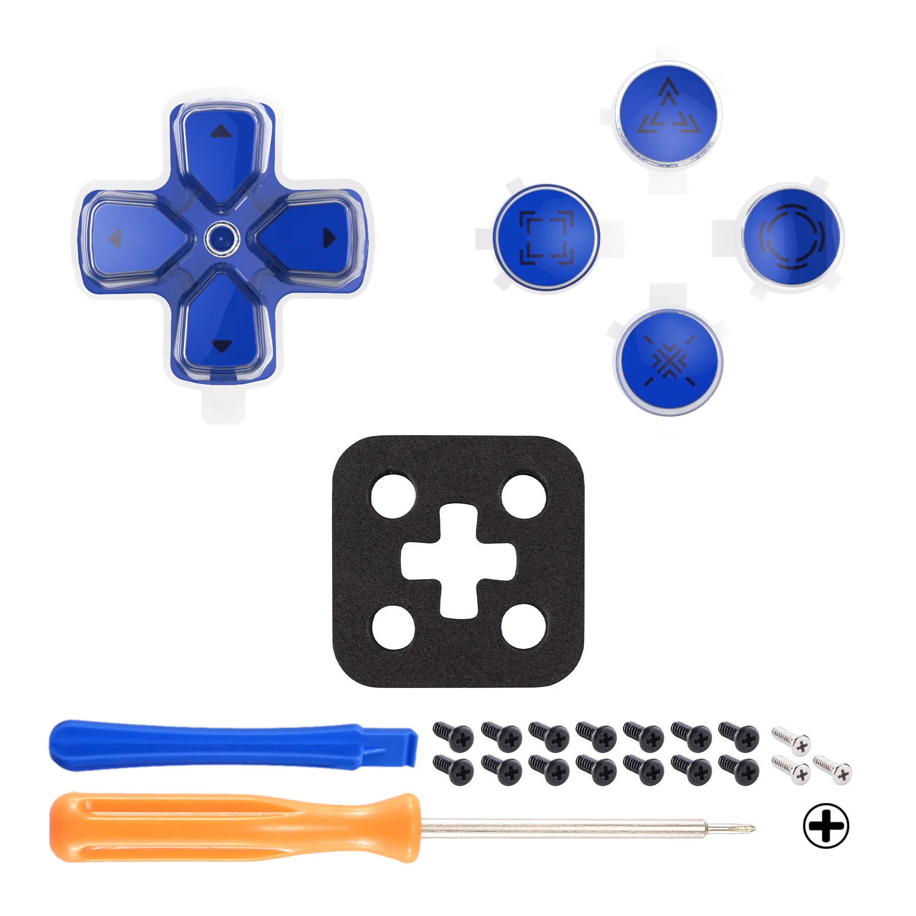 eXtremeRate Replacement Custom Three-Tone Dpad Action Buttons with Redesigned Symbols for PS5 Controller - Blue & Clear & Black - Image 3