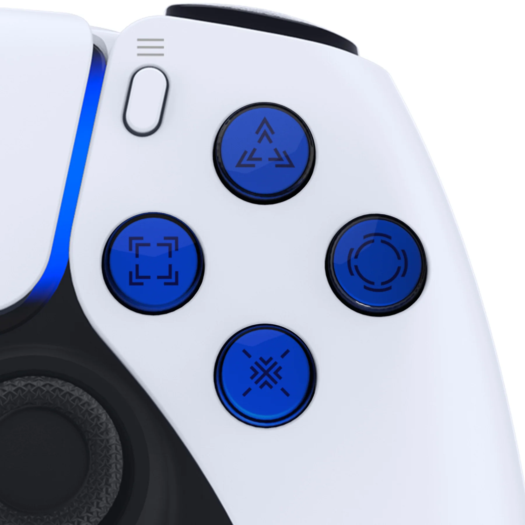 eXtremeRate Replacement Custom Three-Tone Dpad Action Buttons with Redesigned Symbols for PS5 Controller - Blue & Clear & Black - Image 6