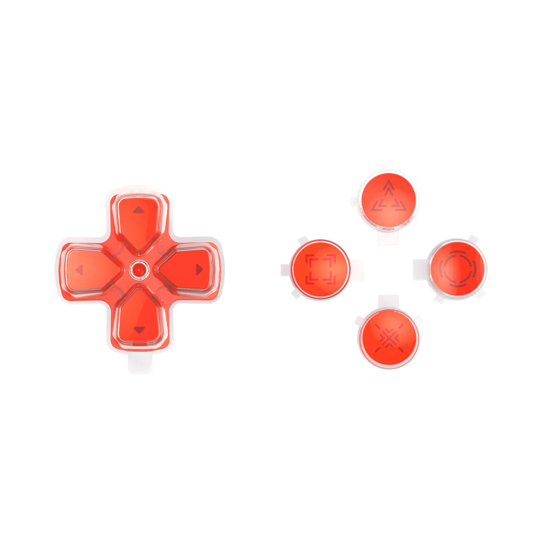 eXtremeRate Replacement Custom Three-Tone Dpad Action Buttons with Redesigned Symbols for PS5 Controller - Orange & Clear & Red - Image 2