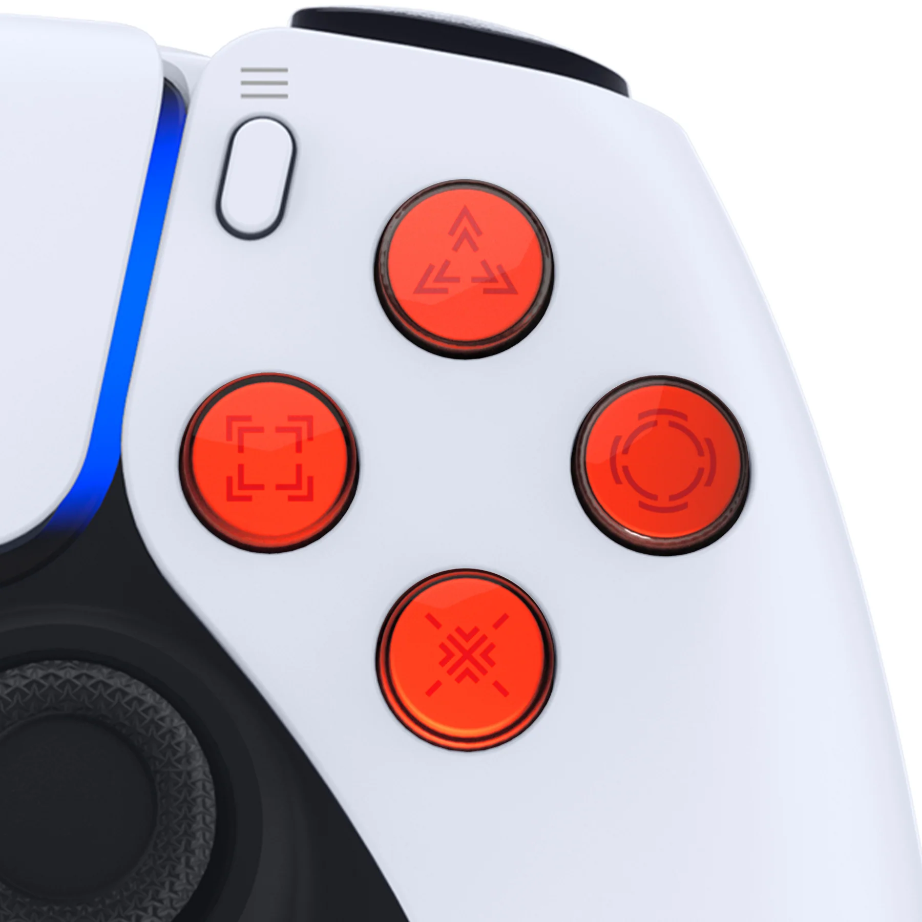 eXtremeRate Replacement Custom Three-Tone Dpad Action Buttons with Redesigned Symbols for PS5 Controller - Orange & Clear & Red - Image 6