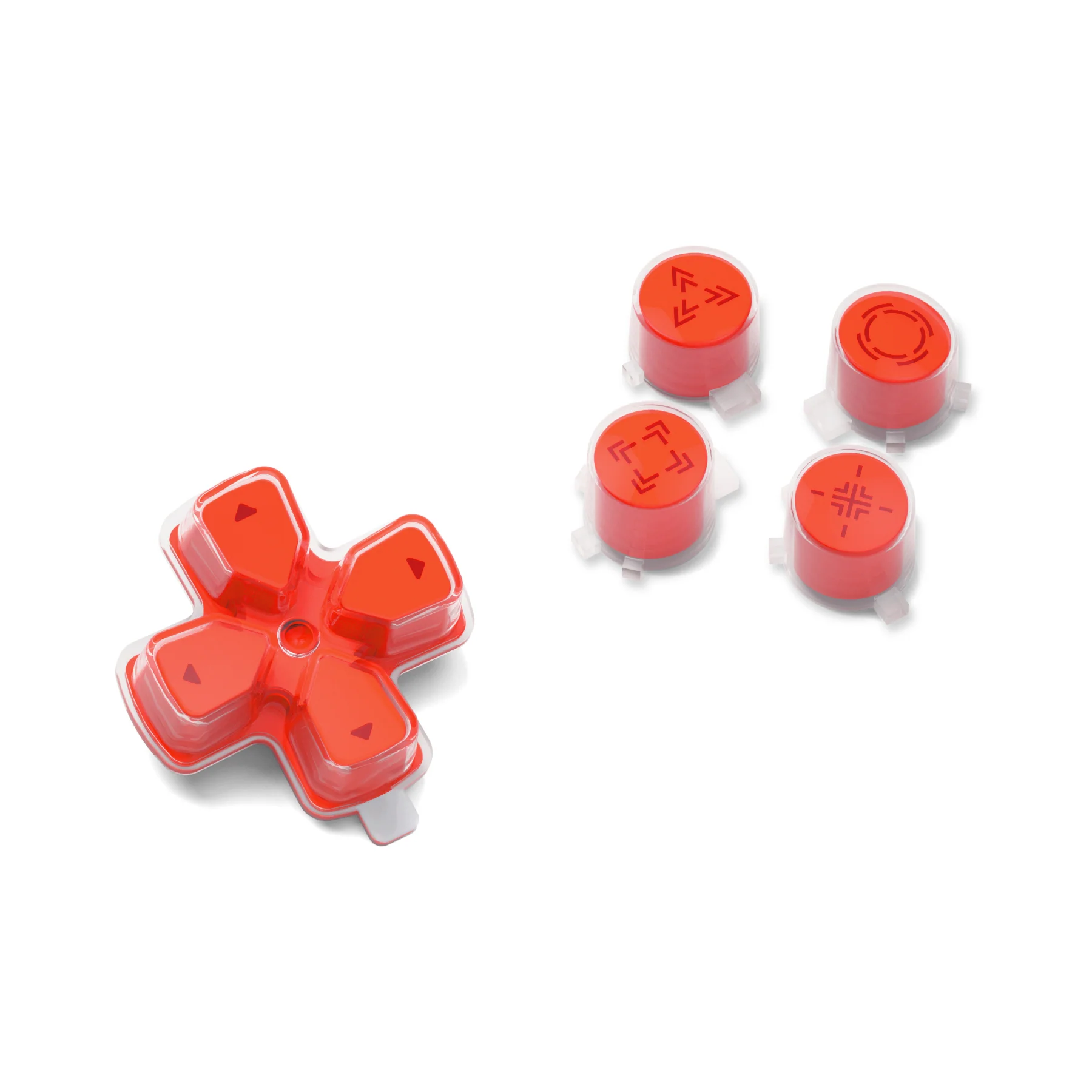 eXtremeRate Replacement Custom Three-Tone Dpad Action Buttons with Redesigned Symbols for PS5 Controller - Orange & Clear & Red - Image 8