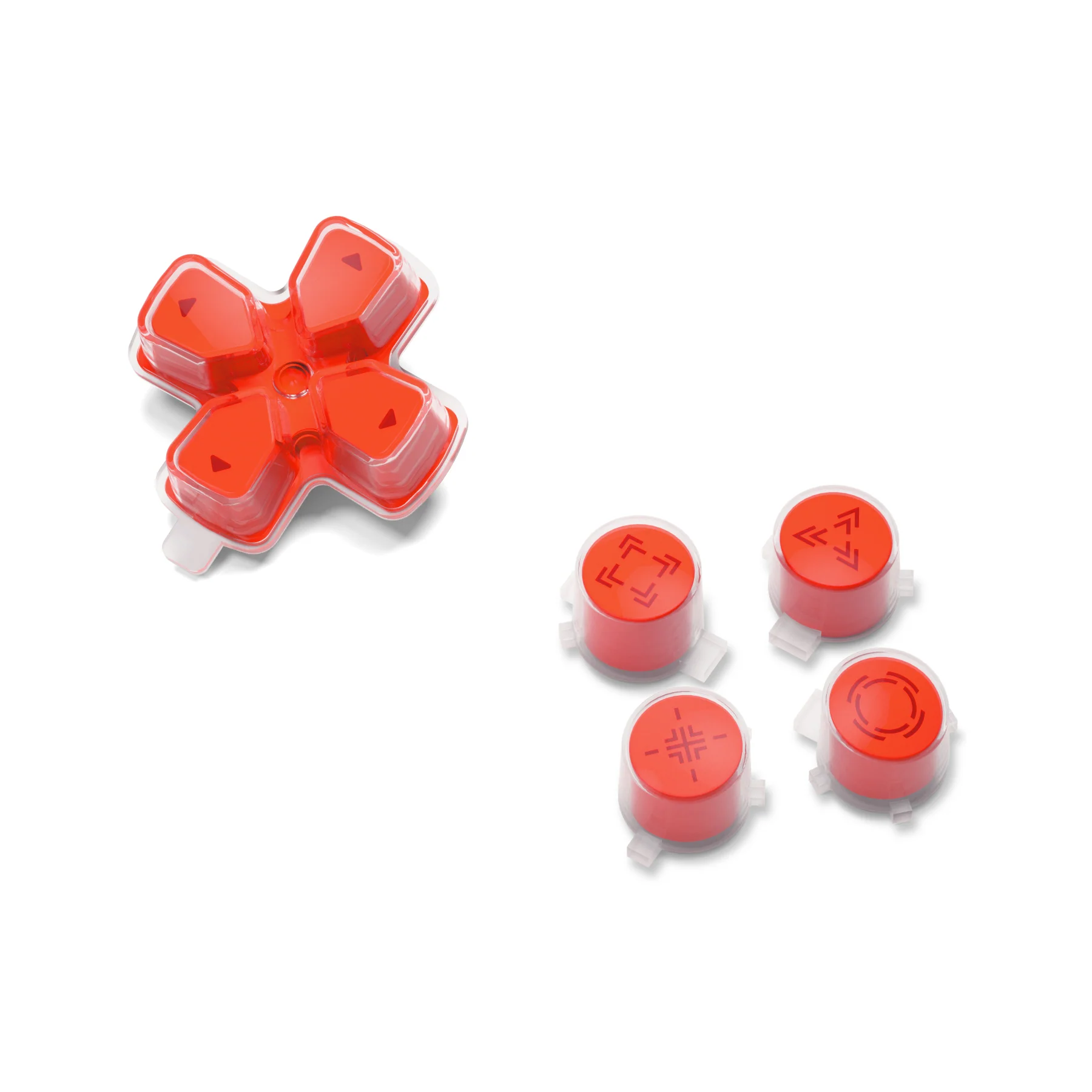 eXtremeRate Replacement Custom Three-Tone Dpad Action Buttons with Redesigned Symbols for PS5 Controller - Orange & Clear & Red - Image 9