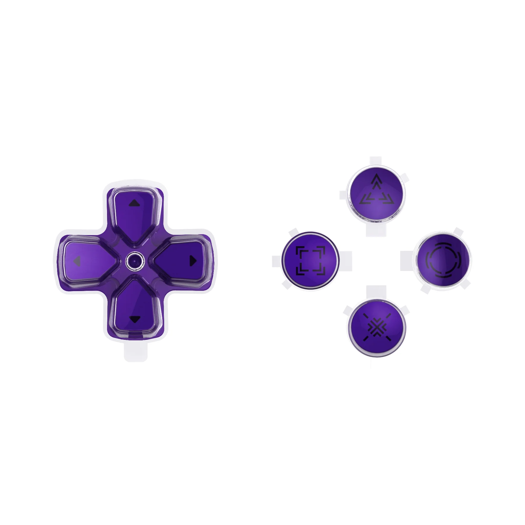 eXtremeRate Replacement Custom Three-Tone Dpad Action Buttons with Redesigned Symbols for PS5 Controller - Purple & Clear & Black - Image 2