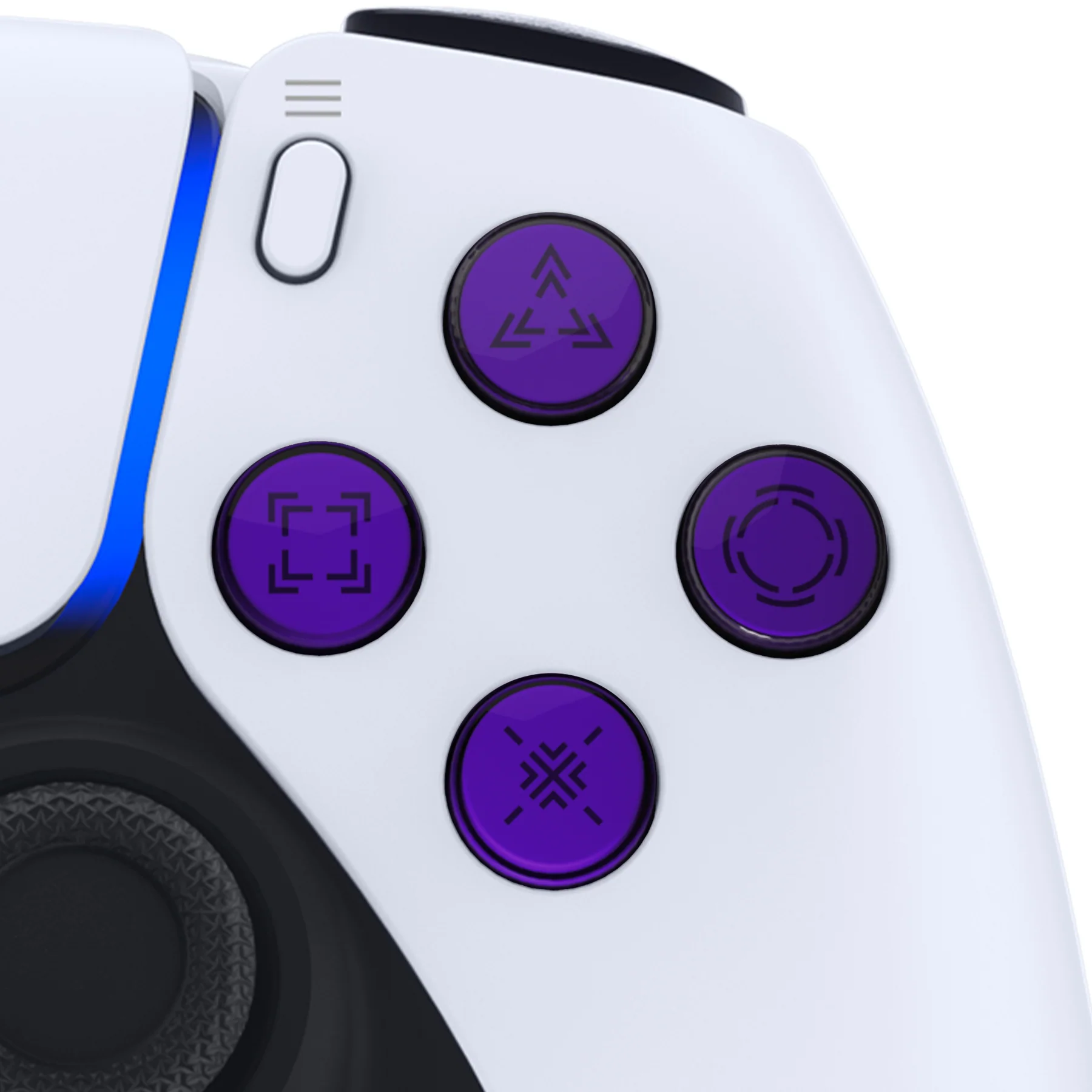 eXtremeRate Replacement Custom Three-Tone Dpad Action Buttons with Redesigned Symbols for PS5 Controller - Purple & Clear & Black - Image 6